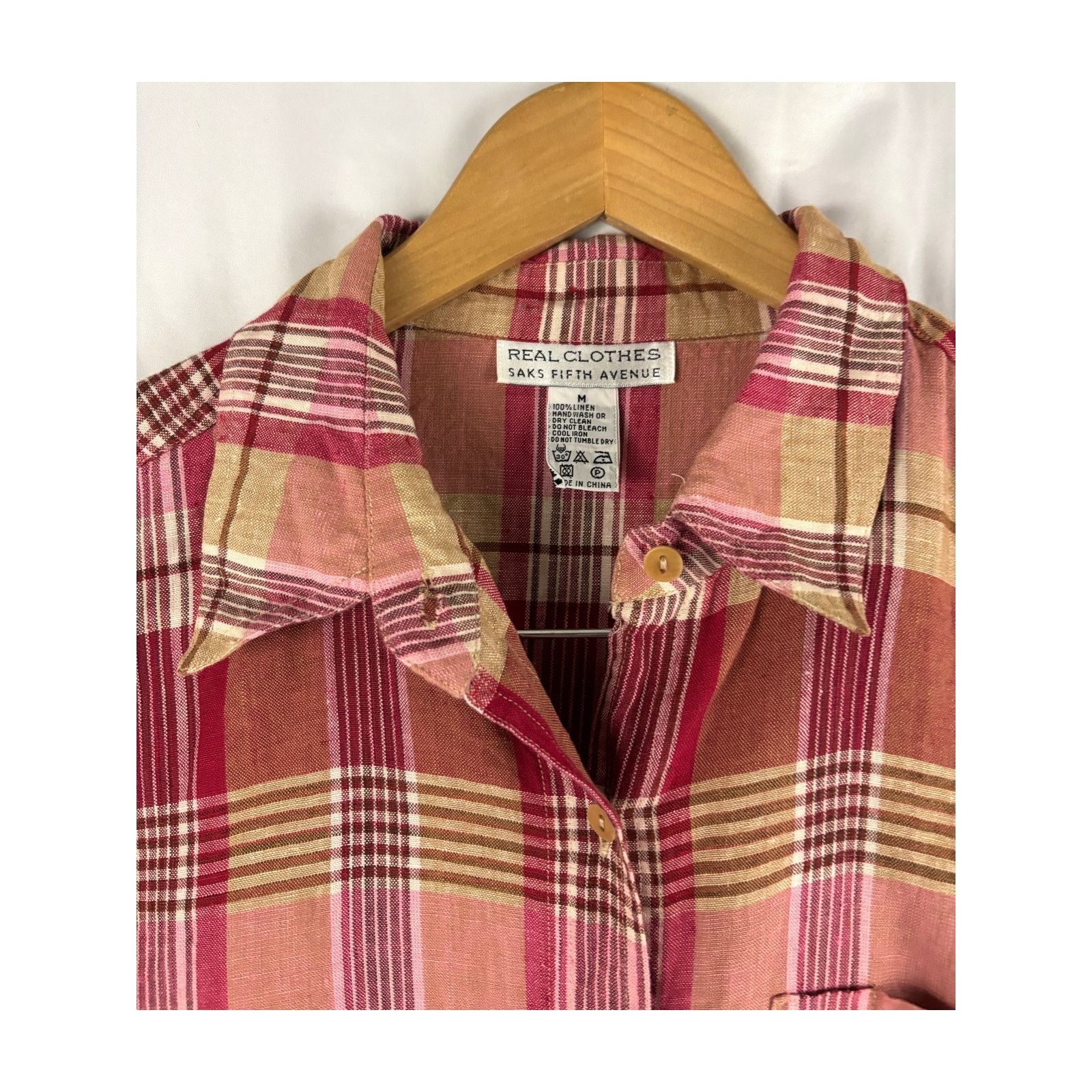 Saks Fifth Avenue Real Clothes Saks Fifth Avenue Blouse MEDIUM Plaid Linen Size M / US 6-8 / IT 42-44 - 6 Thumbnail