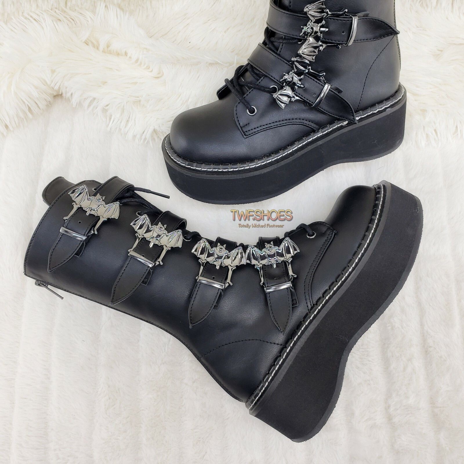 Demonia Cult DEMONIA Emily 322 Black Matte 2" Platform Bat Buckle Combat Size US 7 / IT 37 - 5 Thumbnail