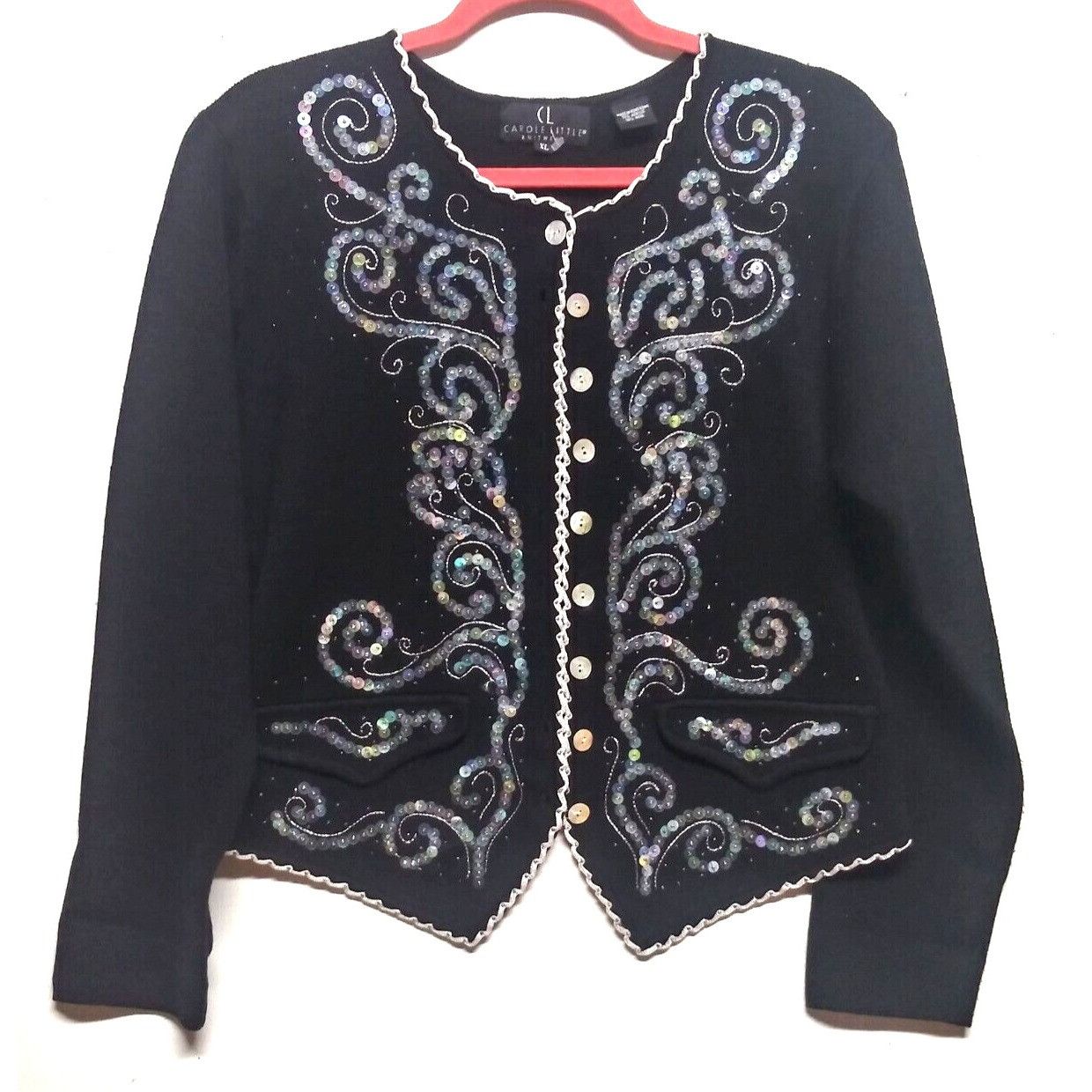 Vintage Carole Little Cardigan Sweater XL Embellished embroidered Bl Size XL / US 12-14 / IT 48-50 - 1 Thumbnail