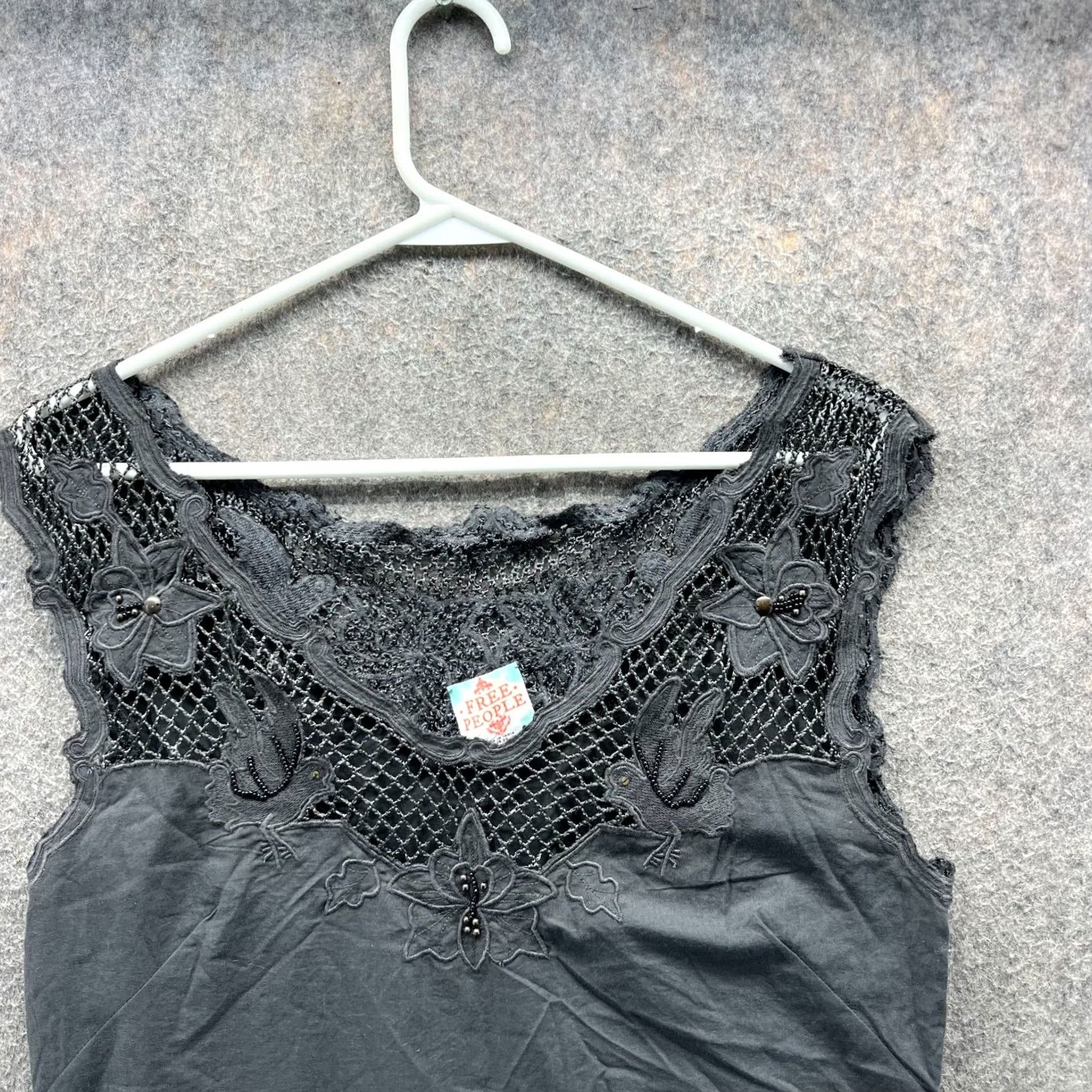 Free People Free People Mini Dress Womens Small Gray Sleeveless Crochet Cotton Floral Dress Size S Gray Vintage No N/A Size S / US 4 / IT 40 - 3 Thumbnail