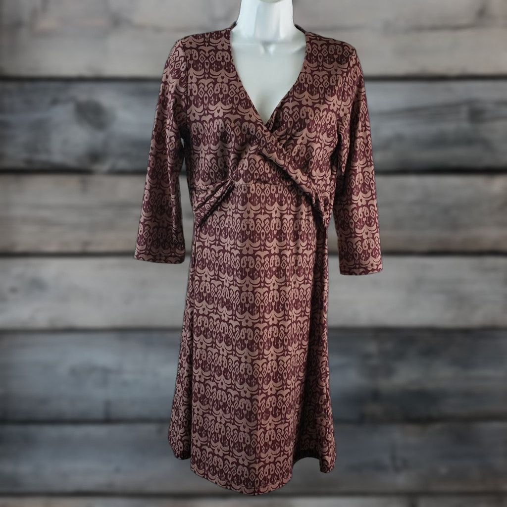 Prana Prana Dress Womens Medium Maroon V-Neck 3/4 Sleeve Knit Polyester Short Vintage: No (adjusted) Size M / US 6-8 / IT 42-44 - 1 Thumbnail