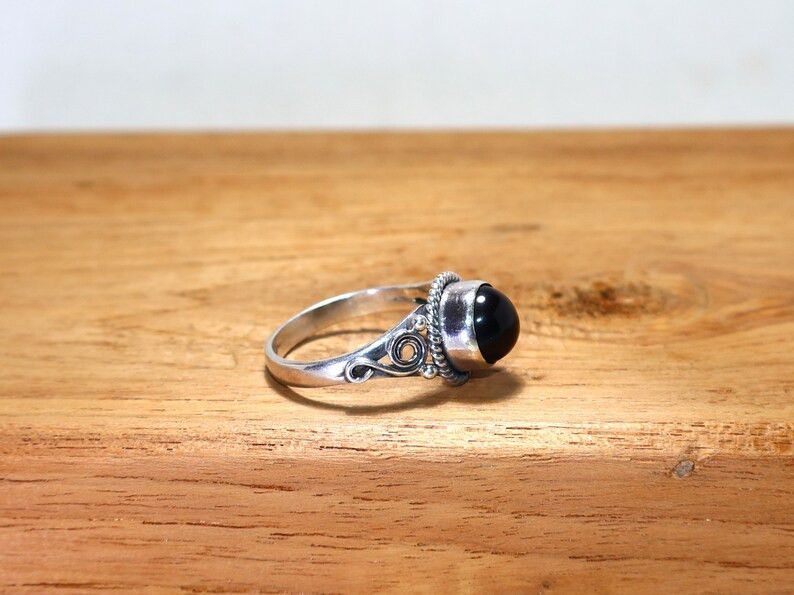 Handmade Black Onyx 925 Sterling Silver Ring: Handmade Boho Jewelry Size ONE SIZE - 5 Thumbnail