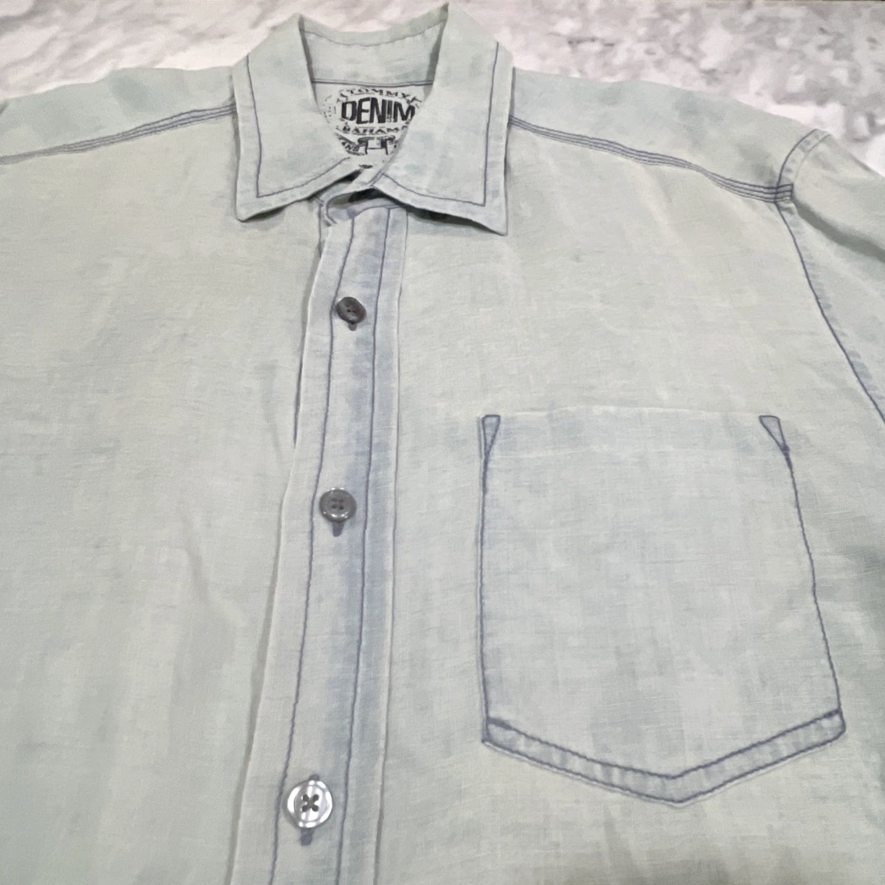 Tommy Bahama VINTAGE Tommy Bahama Linen Shirt Men Large Denim Look Button-Down Long Sleeve Blue 90s? (adjust if 90s not applicable) Mens L shirt Size US L / EU 52-54 / 3 - 4 Thumbnail