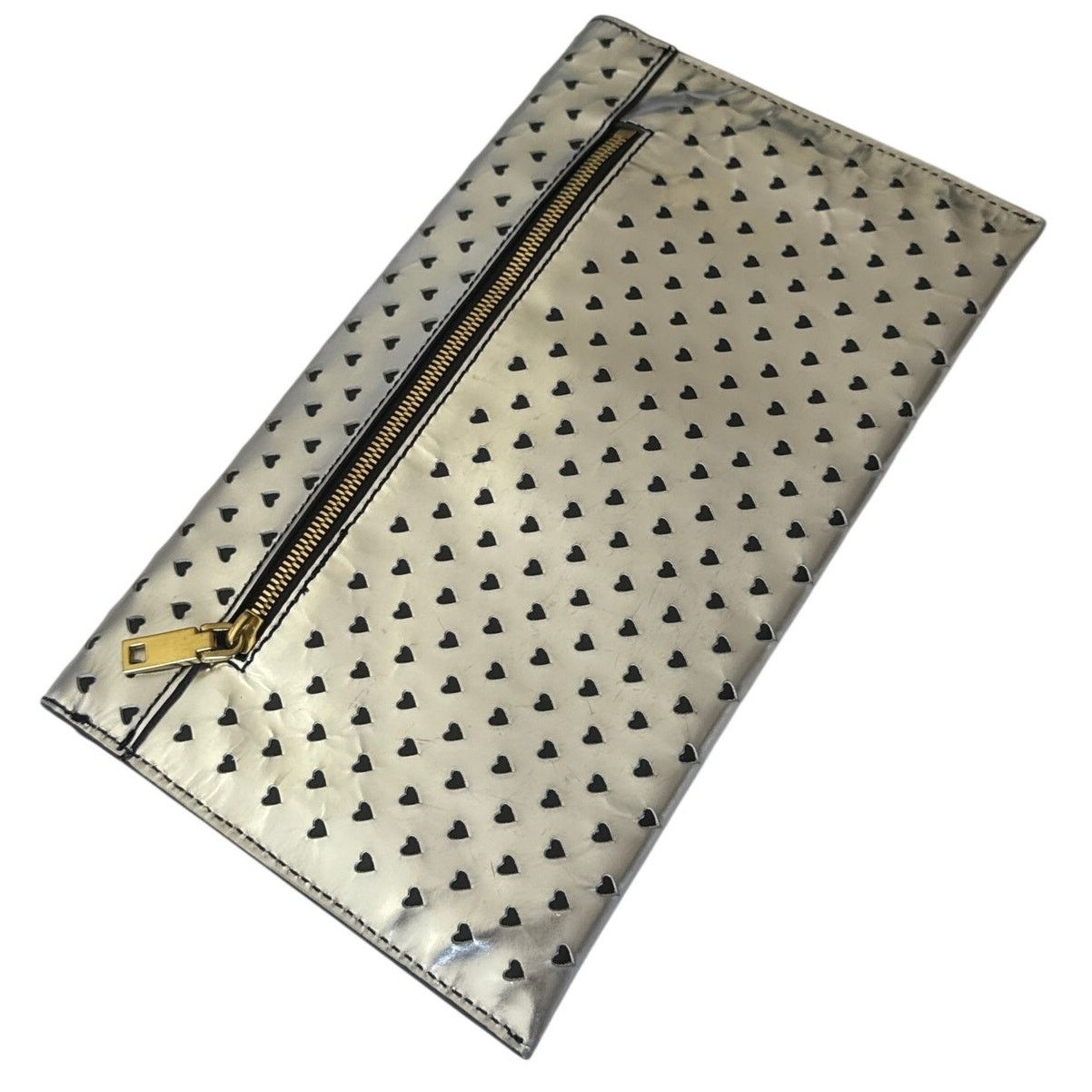 J.Crew J.CREW 100% Leather Heart Clutch Purse Silver Style A7607 Size ONE SIZE - 3 Thumbnail