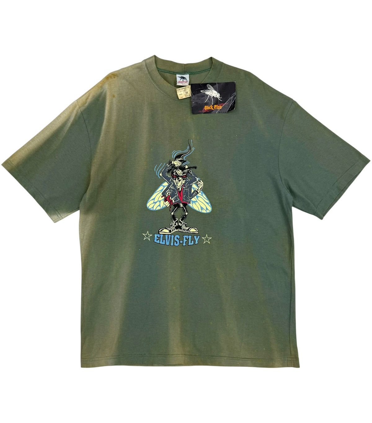 Shorty's Skateboards Vintage RARE 90s BLACK FLYS "Elvis Fly" Elvis Presley Tee Size US L / EU 52-54 / 3 - 1 Thumbnail