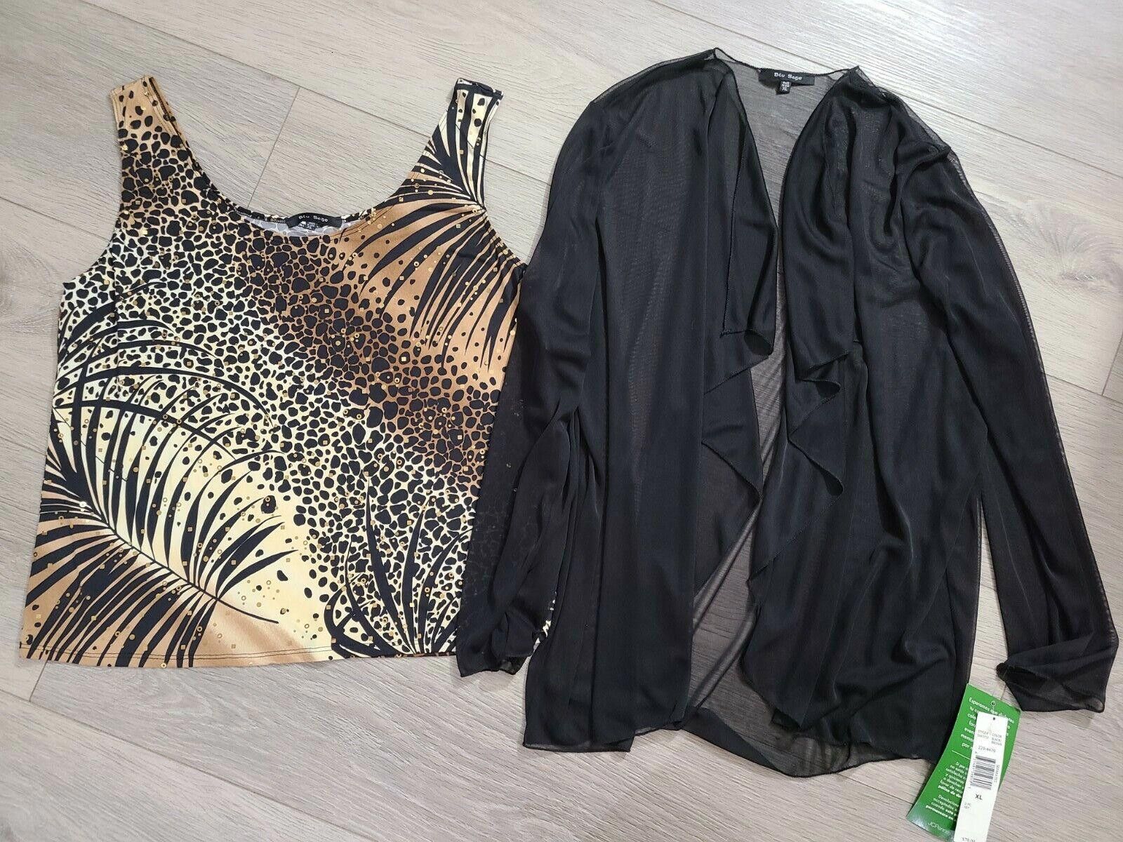 Designer Blu Sage Blouse Top Set Extra Large NWT leopard Black Sheer Size XL / US 12-14 / IT 48-50 - 2 Thumbnail