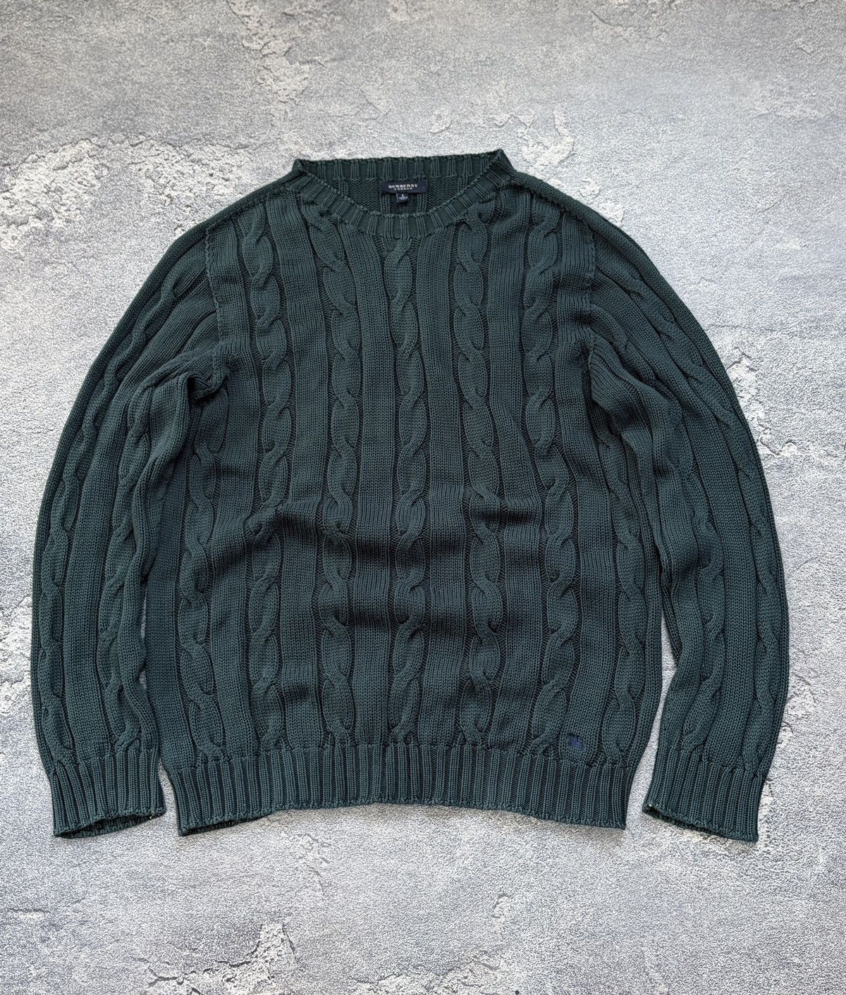 Burberry Burberry London Dark Green Cable Knit Cotton Sweater Size L Size US L / EU 52-54 / 3 - 1 Thumbnail