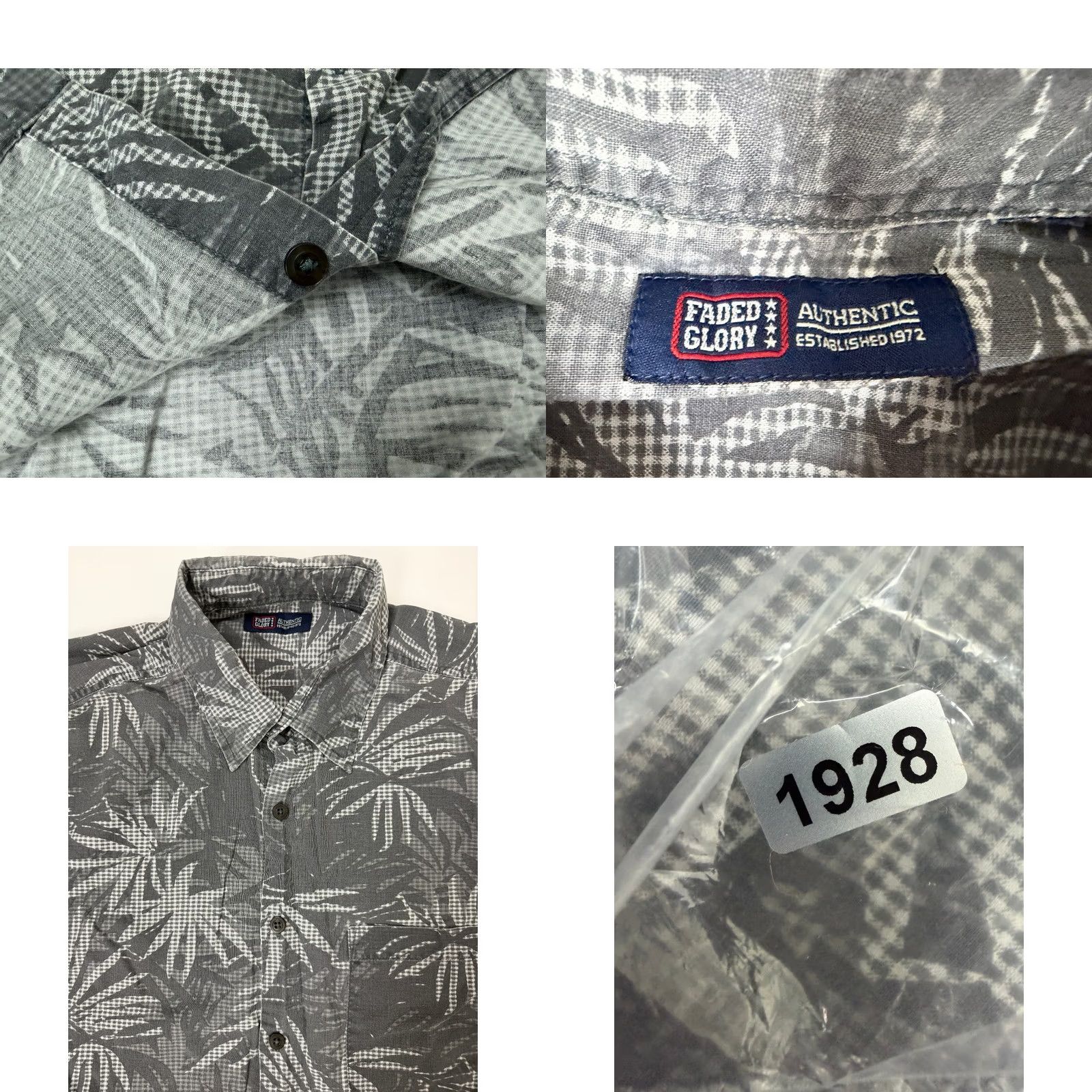 Faded Glory VINTAGE 90s Faded Glory Shirt Men L Hawaiian Palm Leaf Gray Cotton Short Sleeve Button-Up Size US L / EU 52-54 / 3 - 9 Thumbnail