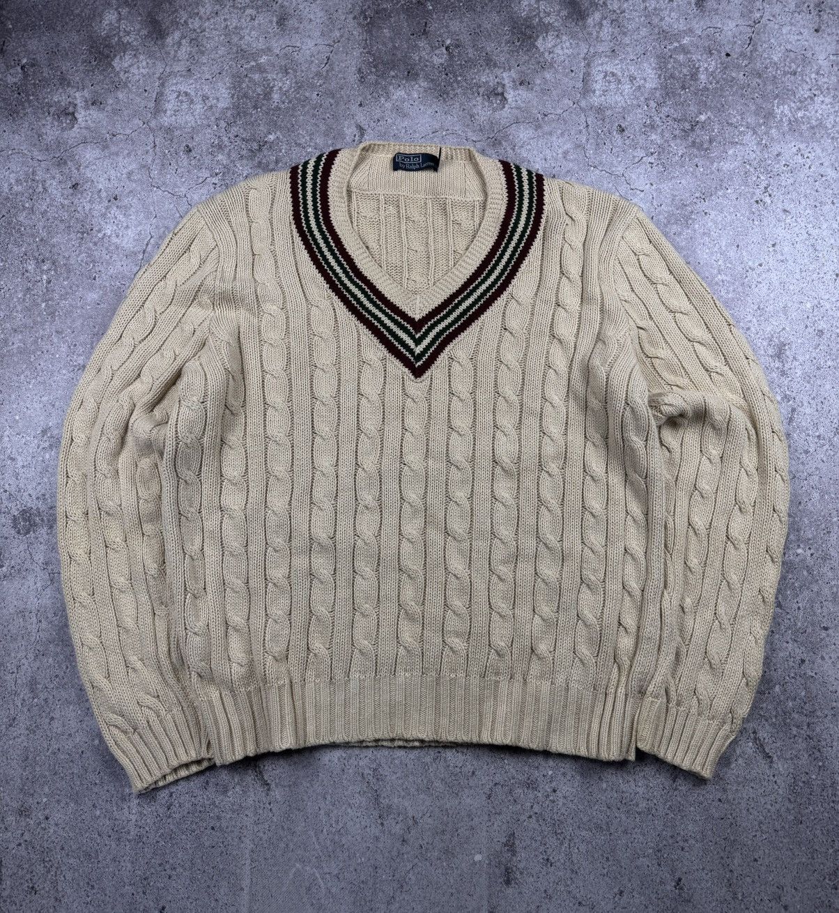 Polo Ralph Lauren Vintage Polo Ralph Lauren cable knit Cricket Sweater linen Size US XXL / EU 58 / 5 - 1 Thumbnail