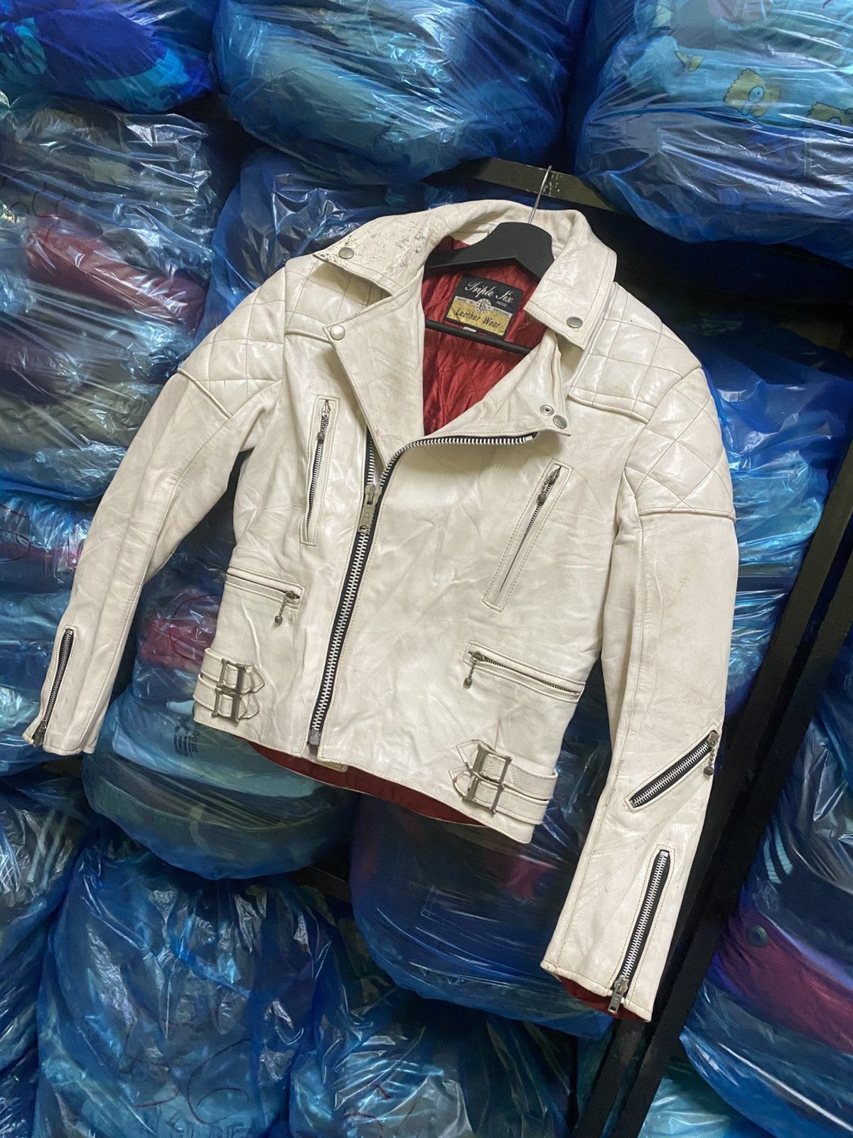 Genuine Leather Vintage Triple Six UK White Leather Biker Jacket - Size 32 Size US XS / EU 42 / 0 - 4 Thumbnail