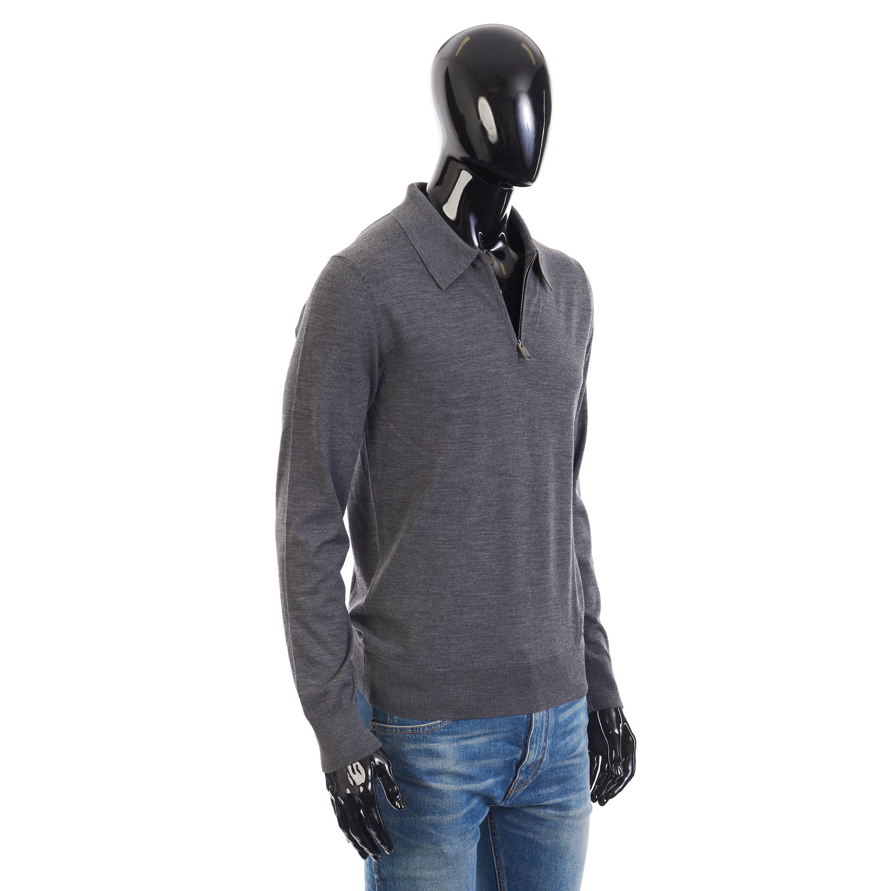 Brioni Polo Sweater With Metal Zip In Gray Wool Size US M / EU 48-50 / 2 - 10 Thumbnail