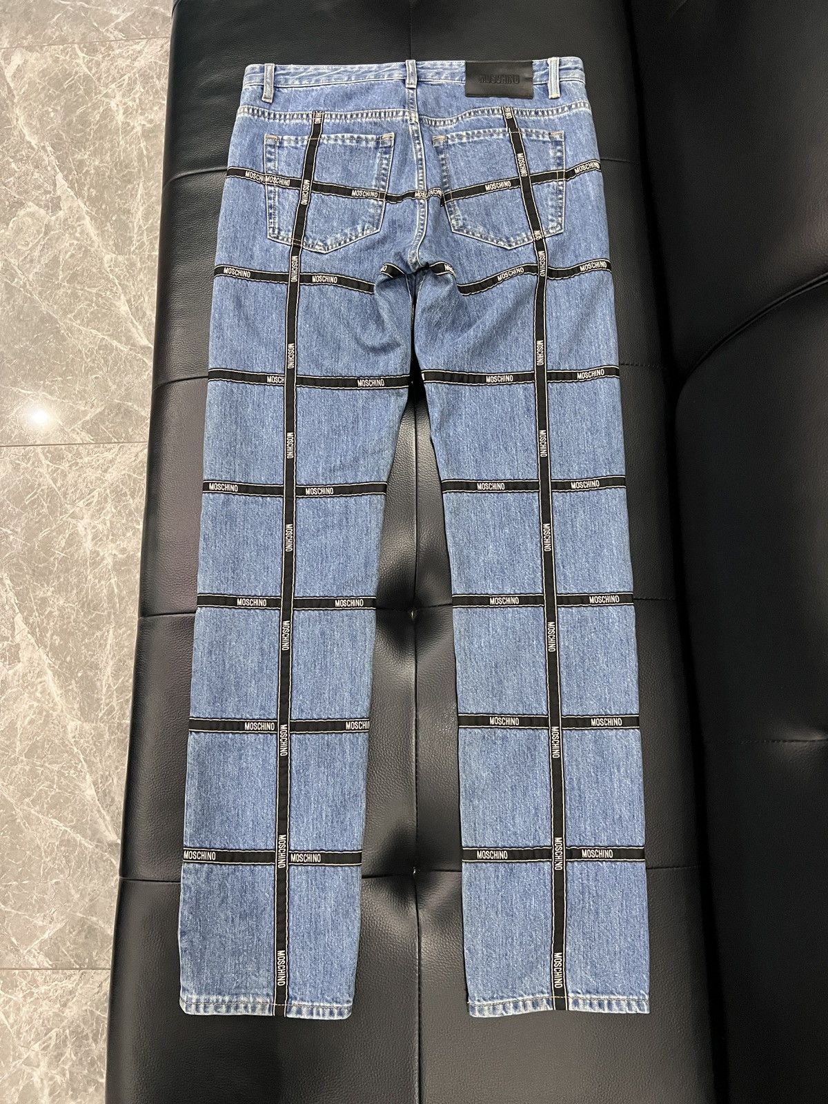 Moschino Moschino by Jeremy Scott SS15 Runway Logo Tape Panel Jeans Size US 32 / EU 48 - 2 Thumbnail