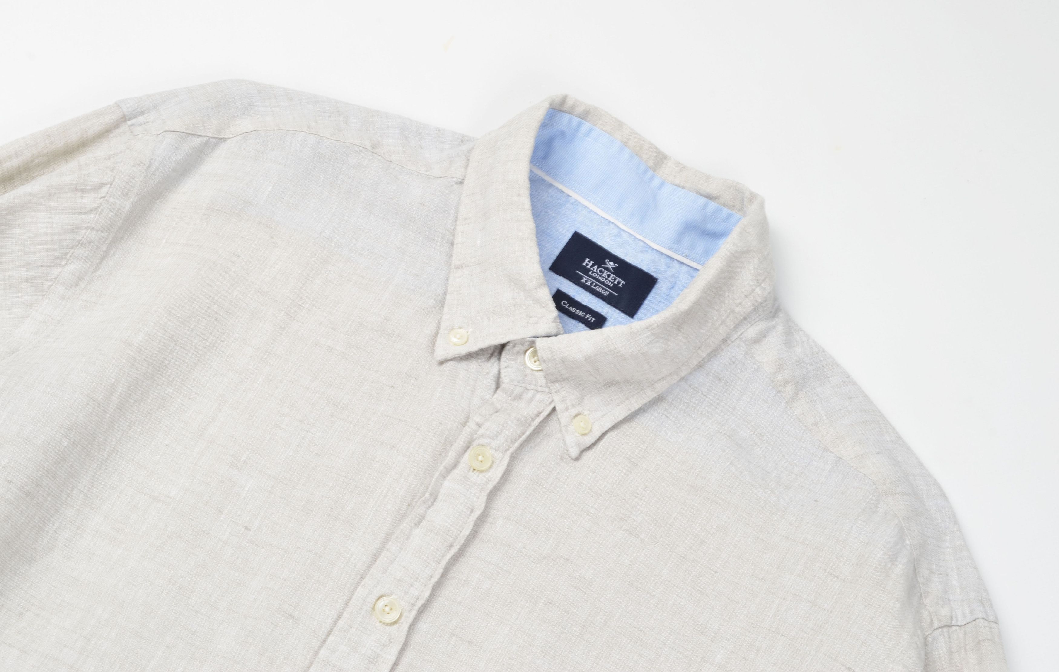 Hackett Men's Hackett London Light Gray Linen Button Down Shirt Size US XXL / EU 58 / 5 - 2 Thumbnail