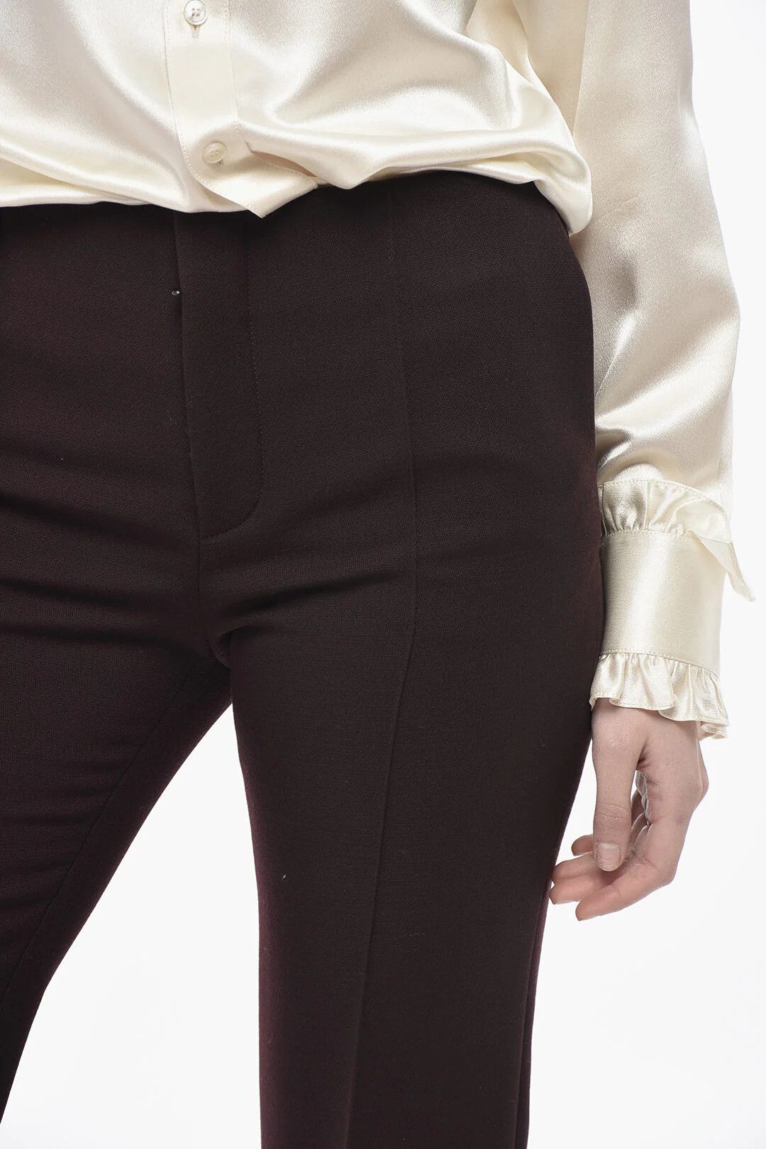 Chloe og1mm0426 Bootcut Virgin Wool Pant in Burgundy Size 28" / US 6 / IT 42 - 3 Thumbnail