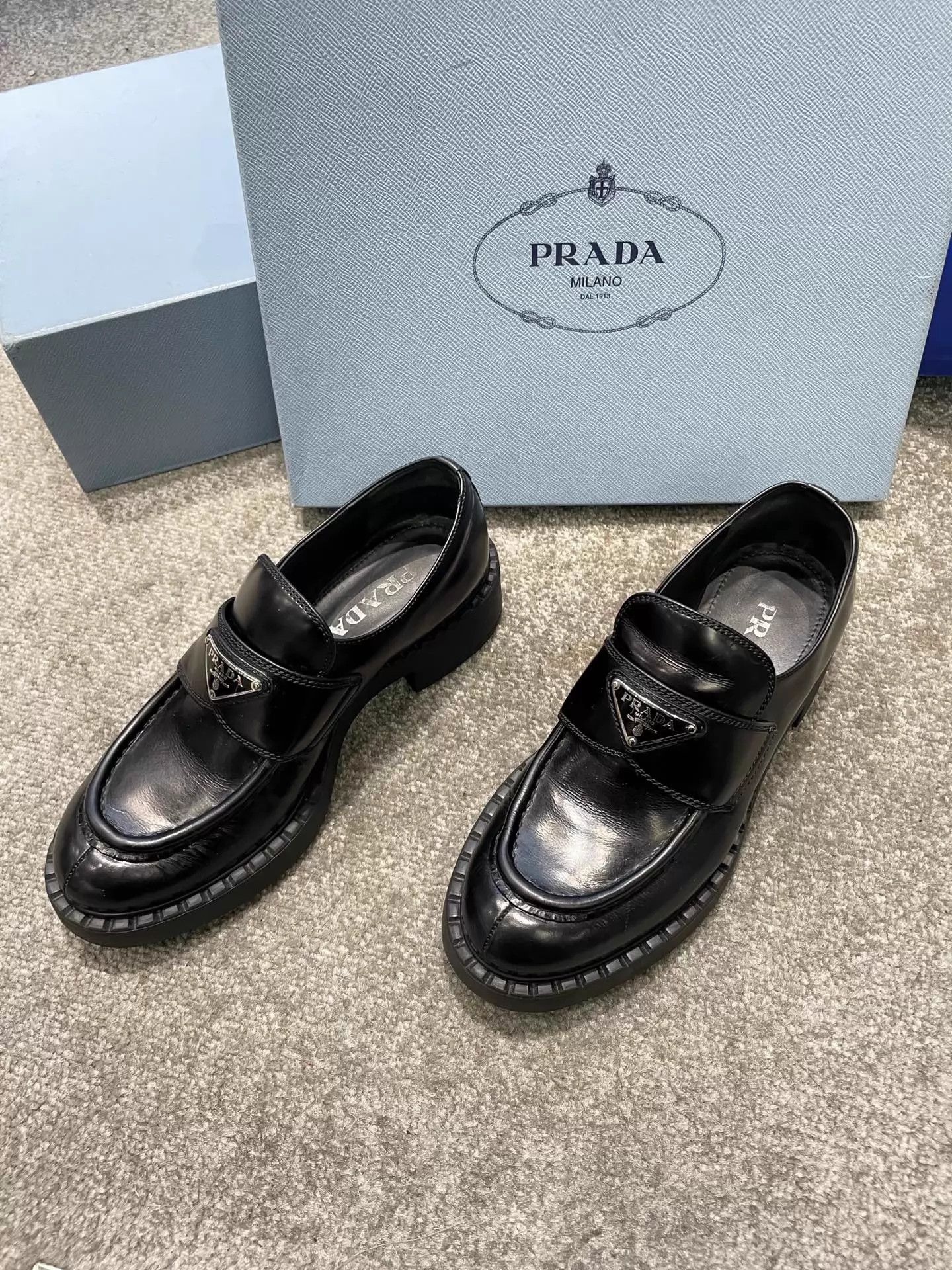 Prada PRADA Women's Calfskin Loafer w/ Polished Metal Badge EU37 Size US 6.5 / IT 36.5 - 2 Thumbnail
