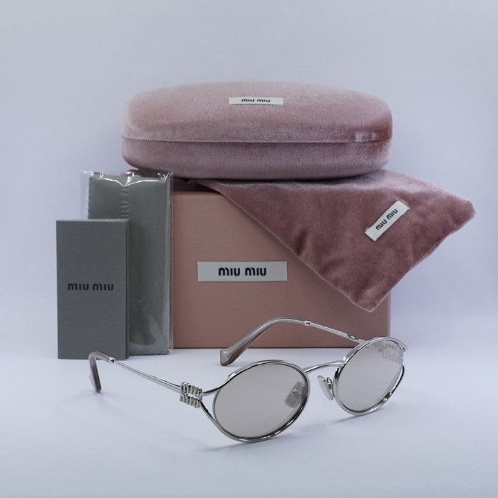Miu Miu Miu Miu MU52YS 1BC10F Sunglasses Silver Oval Frame Size ONE SIZE - 12 Thumbnail