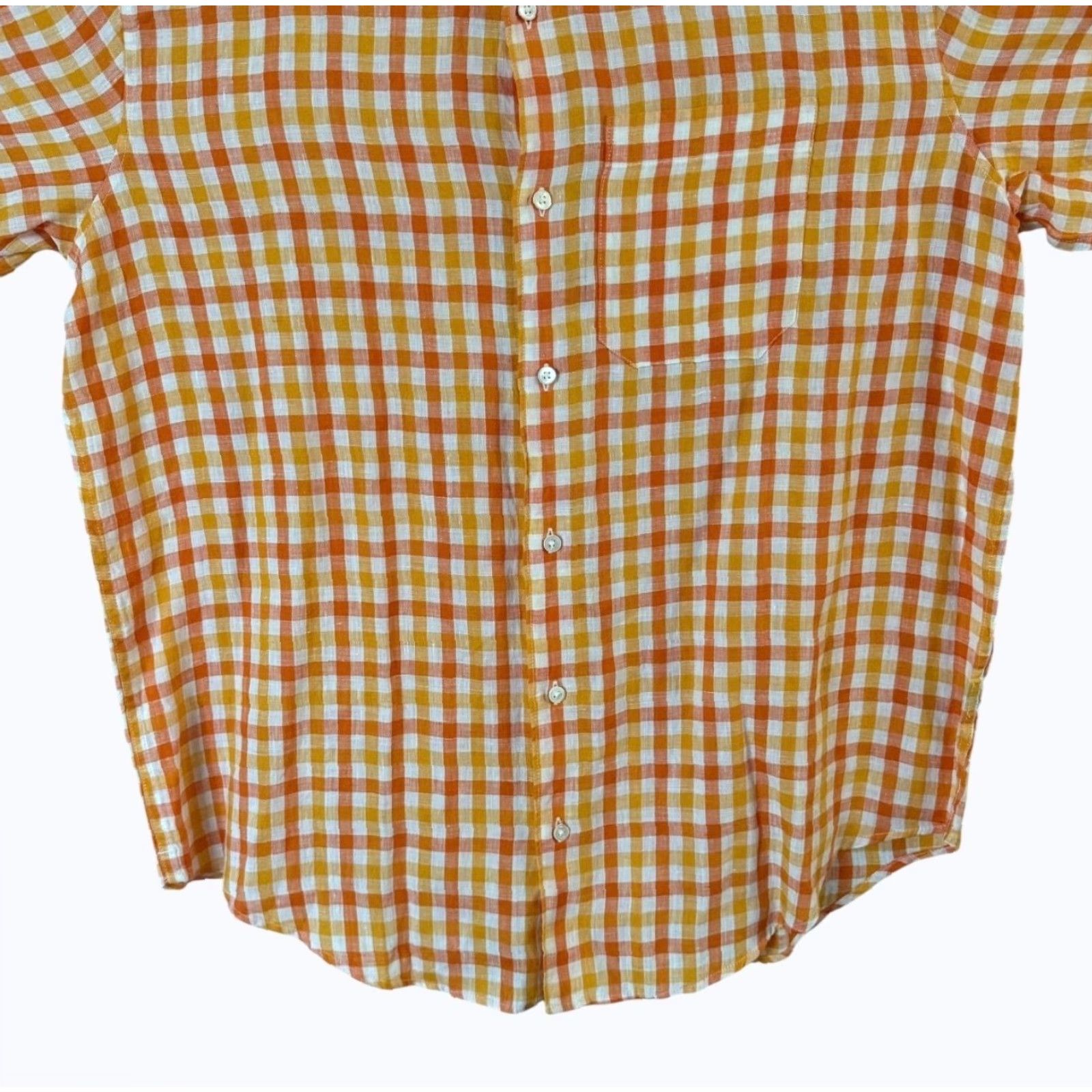 Banana Republic VINTAGE Banana Republic Gingham Plaid Button-Up Shirt Mens L 100% Linen NEW Orange Size US L / EU 52-54 / 3 - 6 Thumbnail