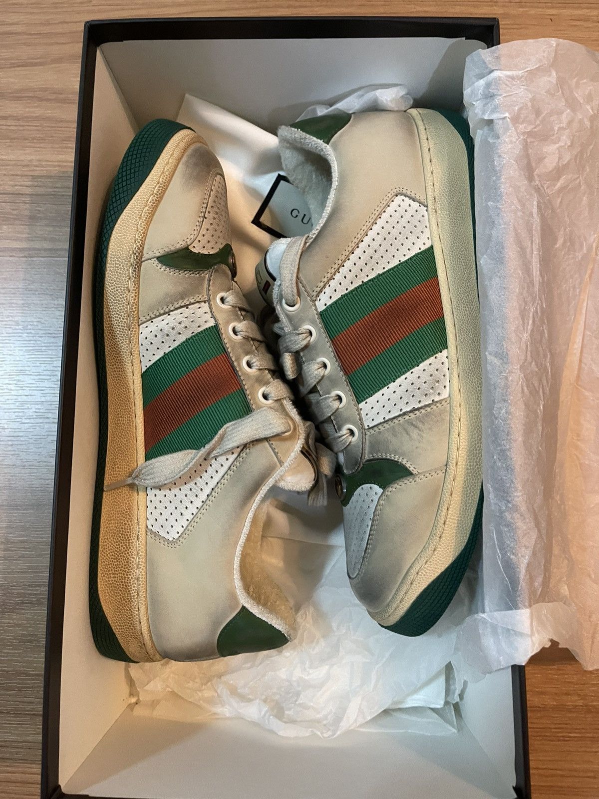 【関税&送料込】Gucci White Leather Screener Sneakers Gucci Screener Sneaker | eBay