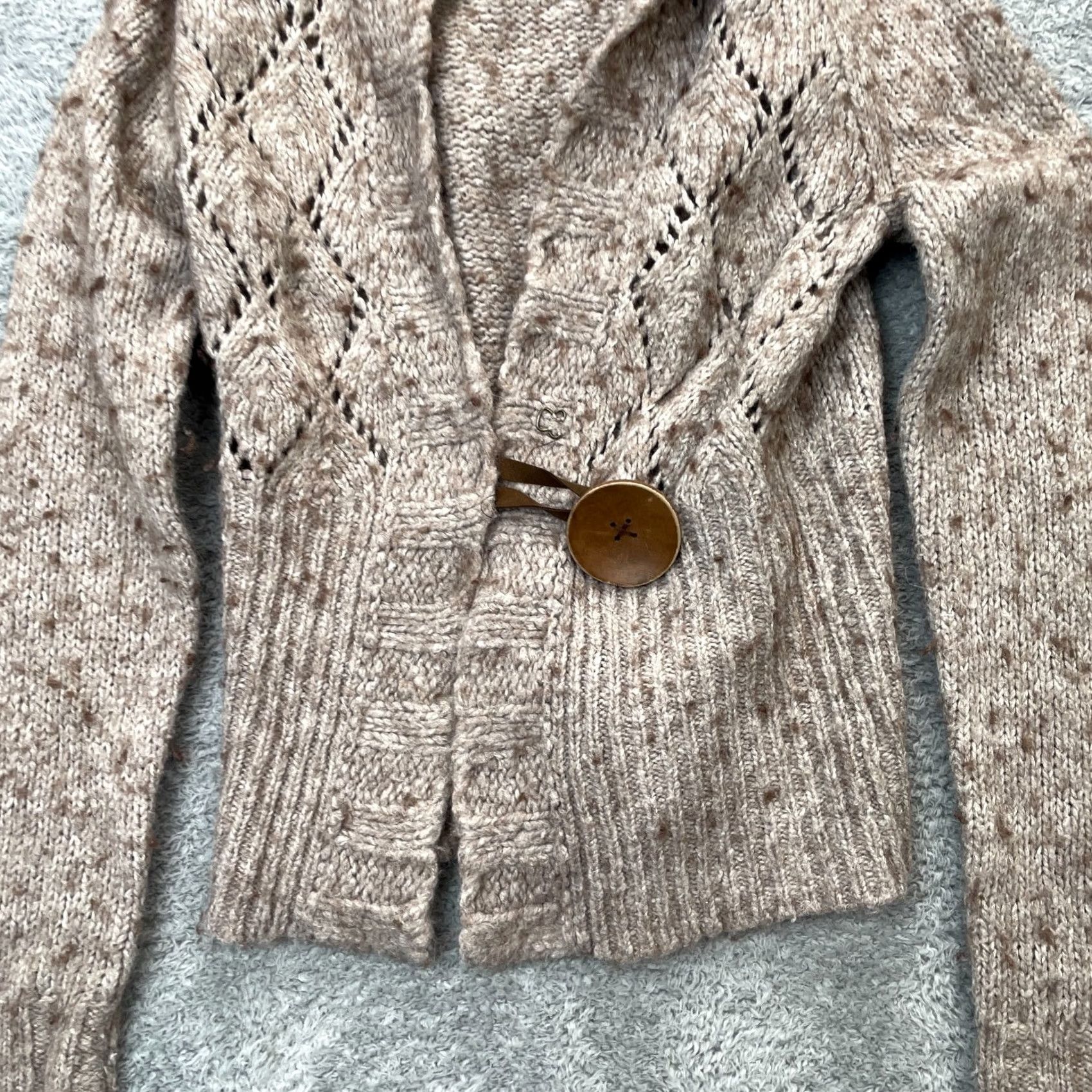 Free People Free People Cardigan Sweater Womens Small Beige Hooded Knit Wool Blend Button V-Neck Raglan Sleeve Open-Knit Size S / US 4 / IT 40 - 7 Thumbnail