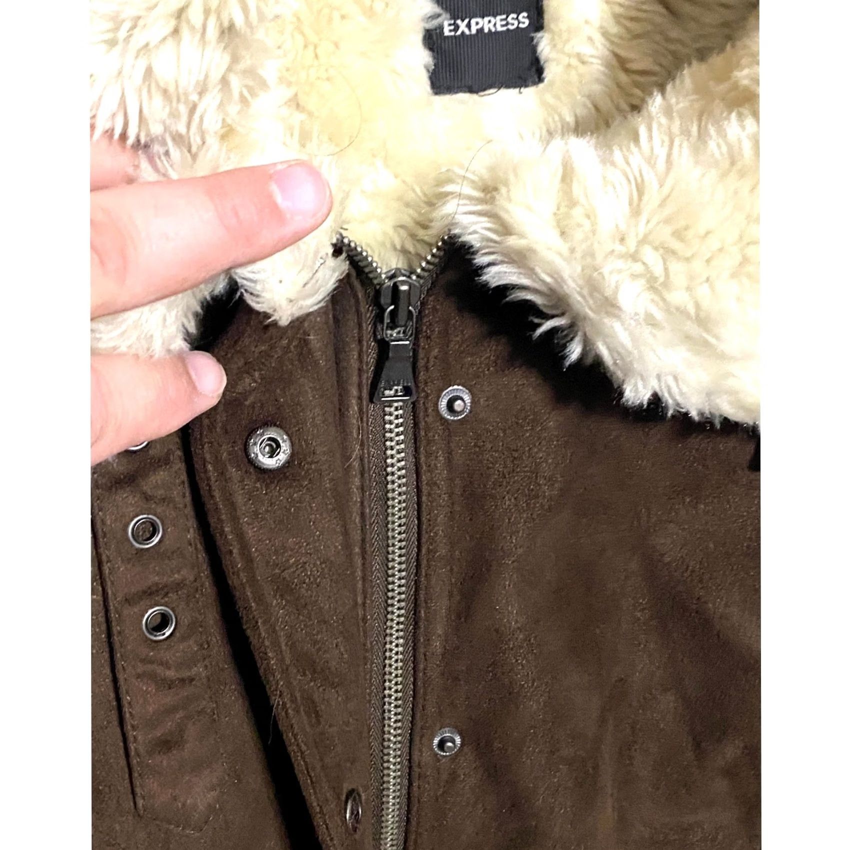 Express VINTAGE Express VTG Faux Suede Fur Brown Moto Bomber Jacket Womens S Zip Buckles Y2K Size S / US 4 / IT 40 - 7 Thumbnail