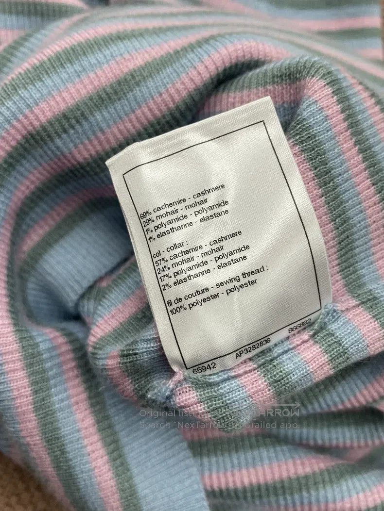 Chanel Chanel 25B pink blue striped cashmere short sleeves Size XS / US 0-2 / IT 36-38 - 7 Thumbnail