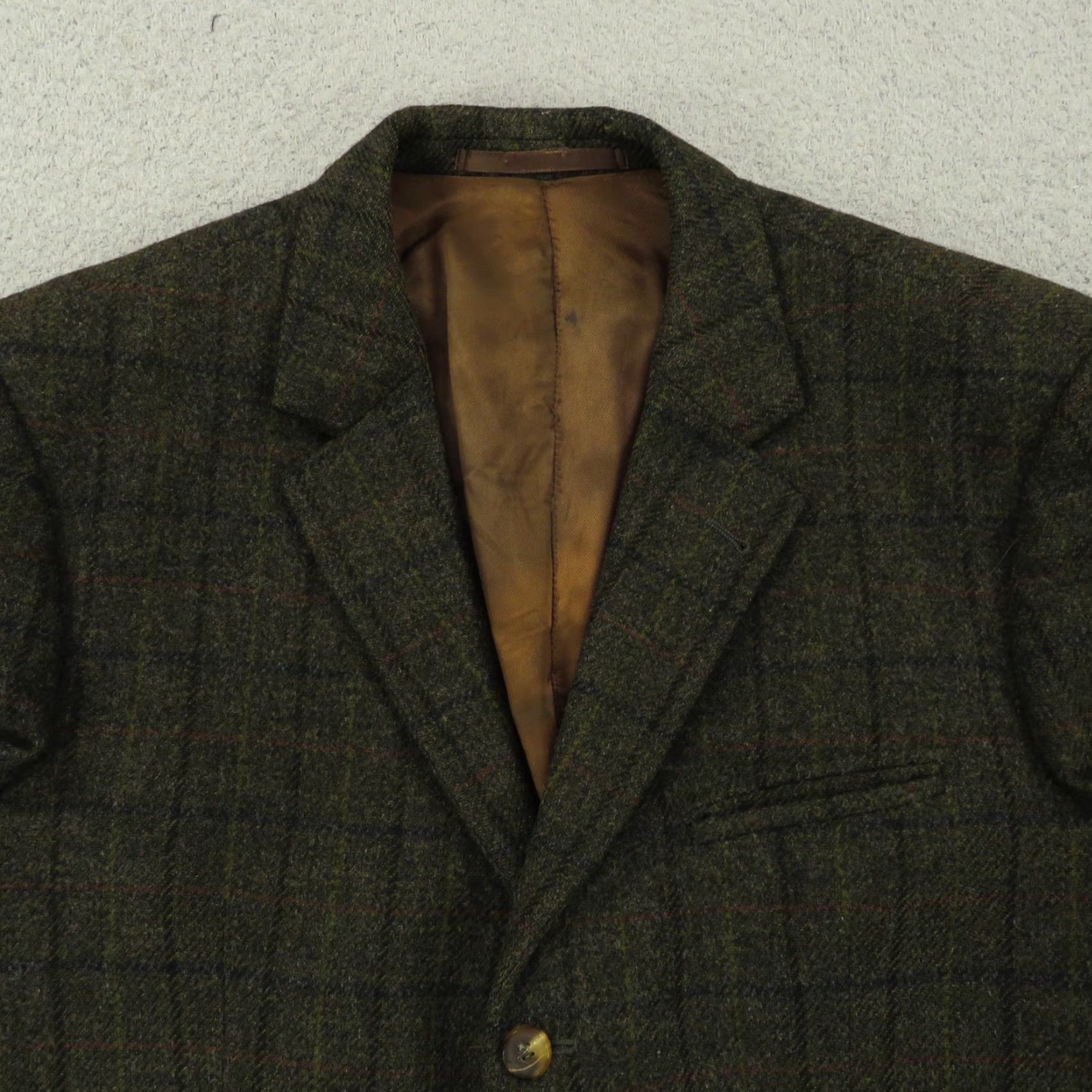 Olive VINTAGE Roberts of Selkirk Sport Coat 44R Olive Green Wool Plaid Scottish Tweed Blazer Mens Jacket Cardigan? Size 44R - 4 Thumbnail
