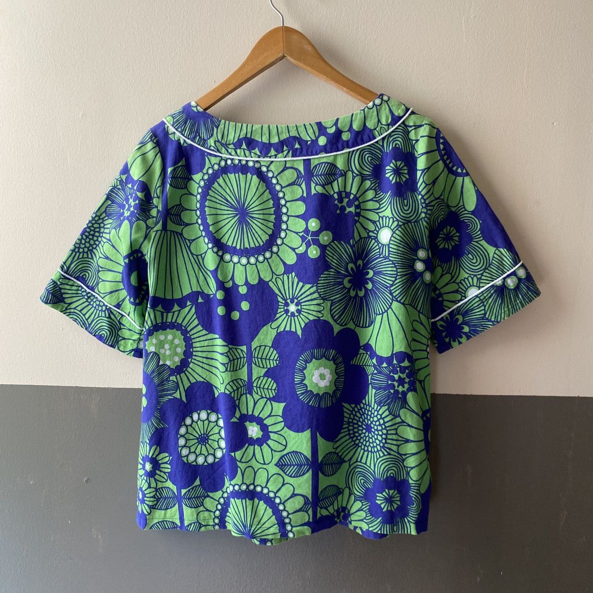Marimekko Marimekko® Blue Green Retro Floral Blouse Size XS / US 0-2 / IT 36-38 - 7 Thumbnail