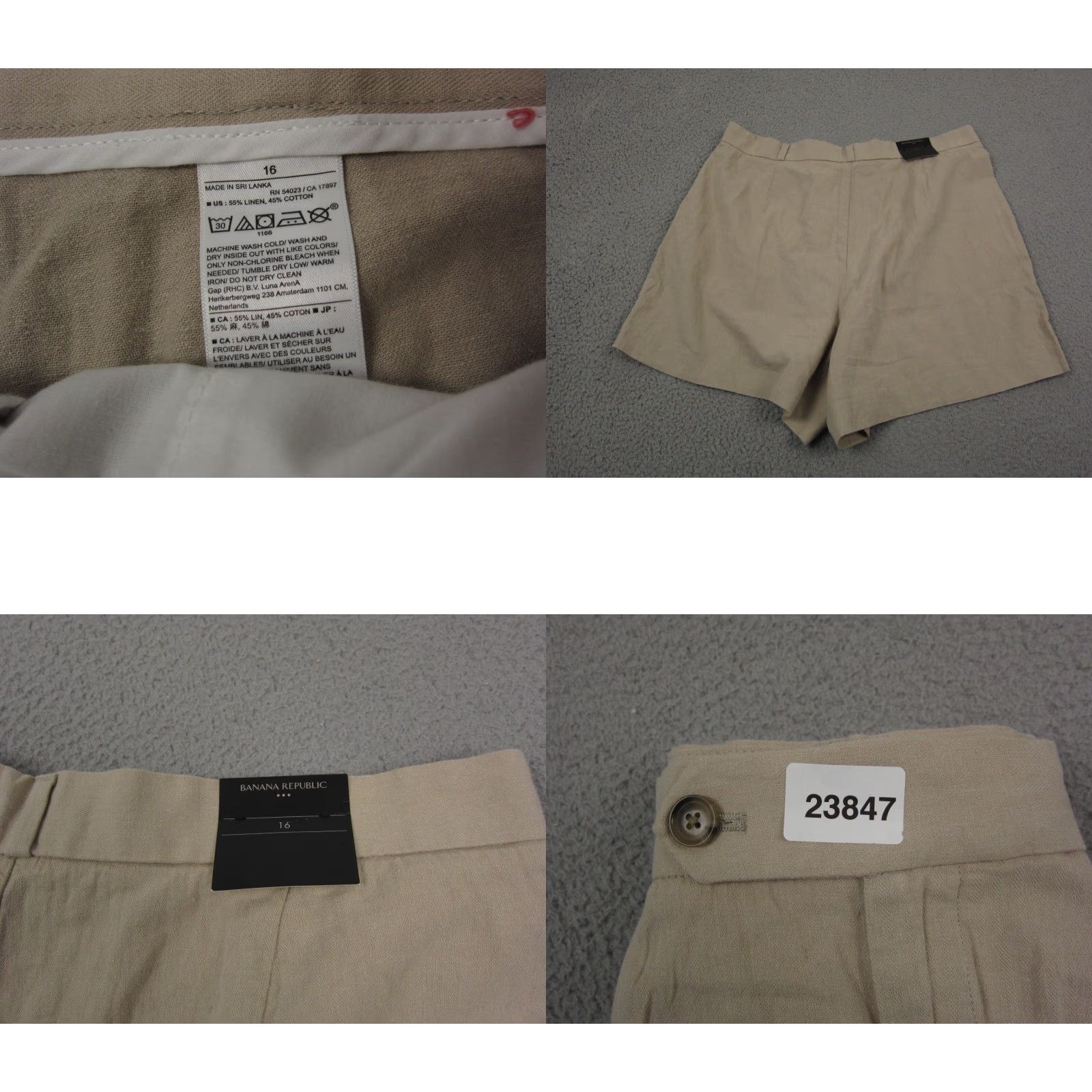 Banana Republic VINTAGE Banana Republic Shorts Womens 16 Beige Linen High Rise Pleated Khaki Chino Casual Summer Girls Womens Size 38" / US 16 / IT 52 - 9 Thumbnail