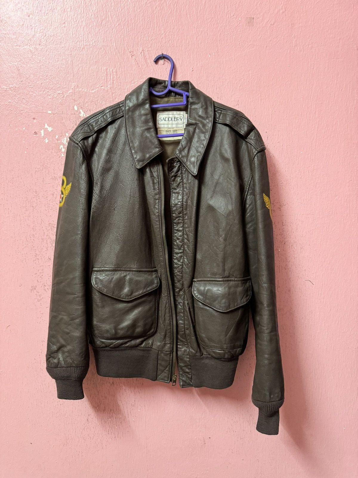 image of Military x USAF Vintage Usaf Saddlery Type A- 2 Leather Jacket in Brown, Men's (Size Small)