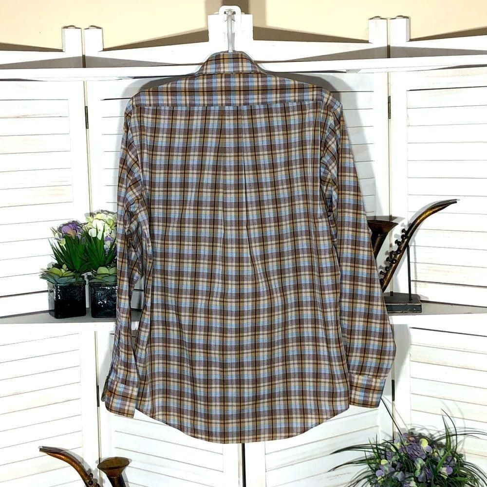 Vintage blue tan brown plaid lightweight cotton long sleeves shirt M Size US M / EU 48-50 / 2 - 2 Thumbnail
