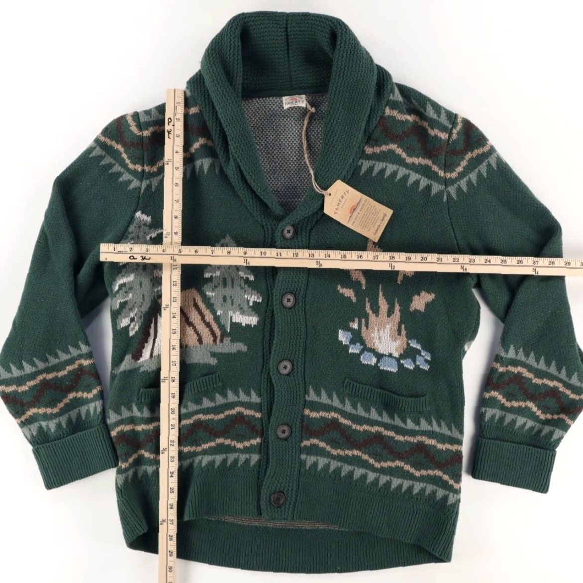 Faherty Faherty Camp Cardigan Cowichan Solid Long Sleeve Sweater Green 2XL Mens Shirt Size US XXL / EU 58 / 5 - 3 Thumbnail