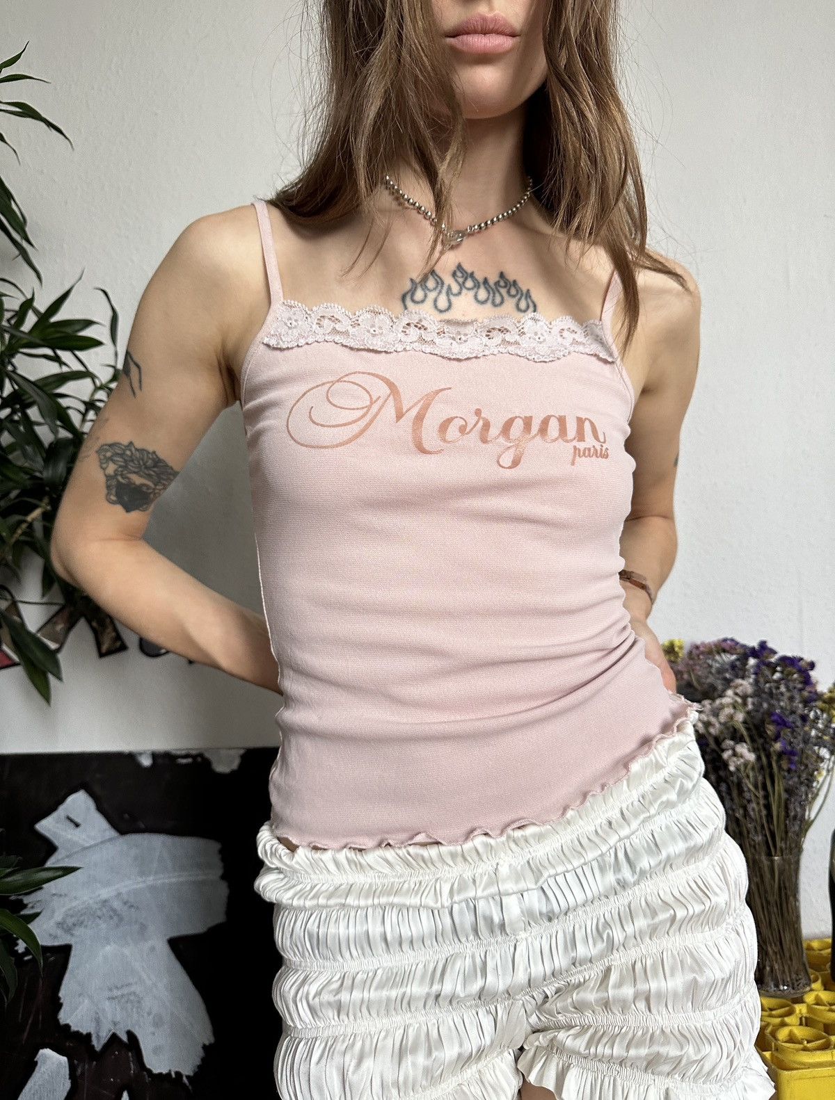 Beauty Beast × Morgan Homme Cute Lace Baby Doll Coquette Mesh Logo Ballet Top 00s Size ONE SIZE - 3 Thumbnail