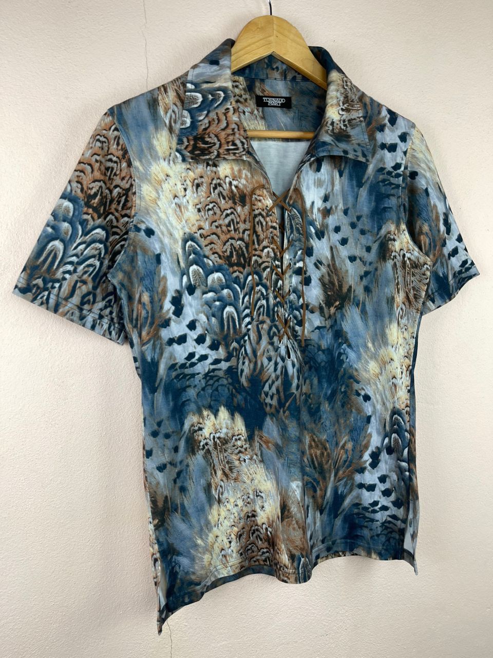 Japanese Brand × Tornado Mart Tornado Mart Lace-Up Feather Pattern Polo Shirt Size US M / EU 48-50 / 2 - 3 Thumbnail