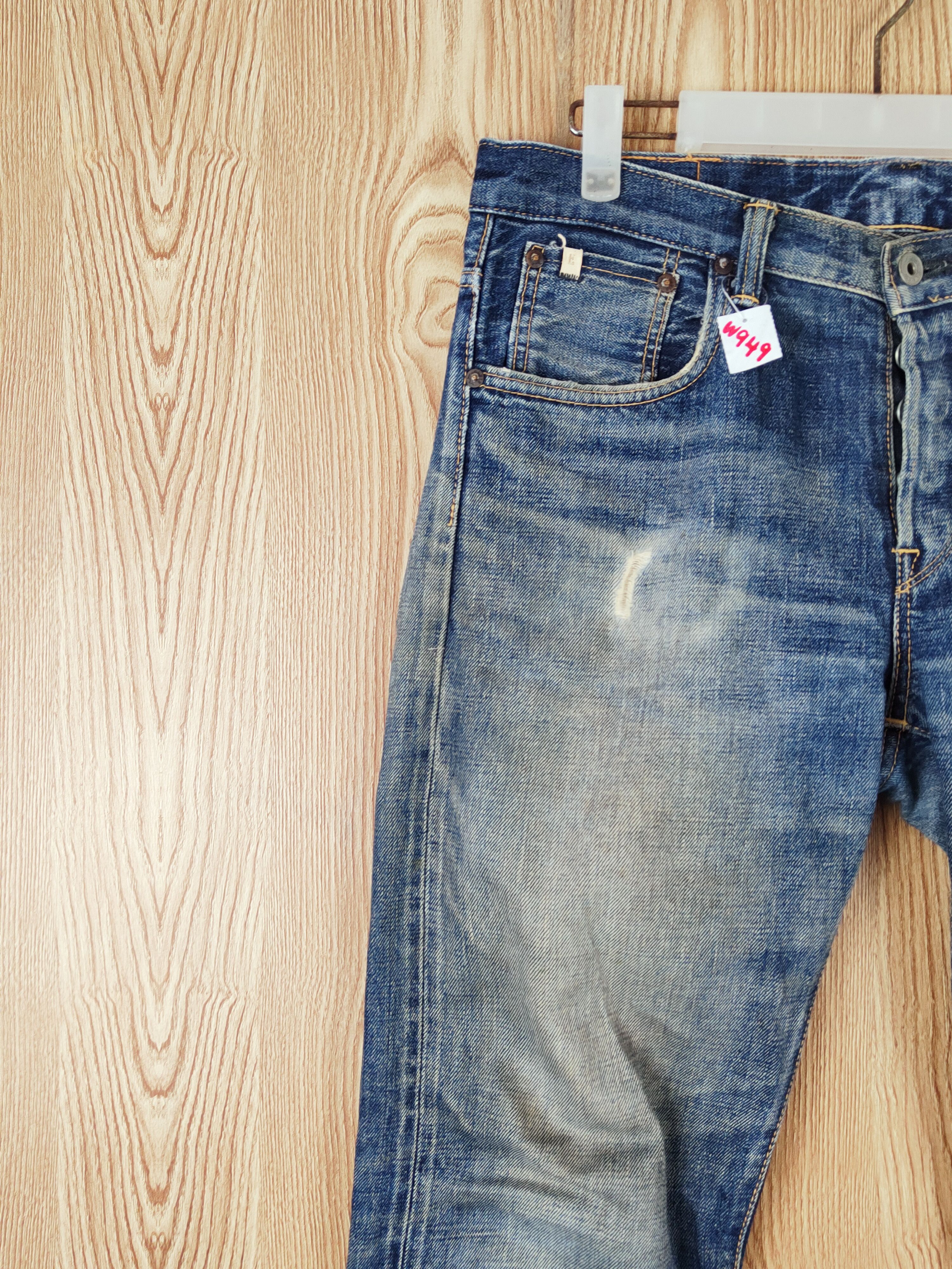 Edwin Edwin japan denim Dark Blue Distressed Ripped Jeans #W949 Size US 31 - 3 Thumbnail