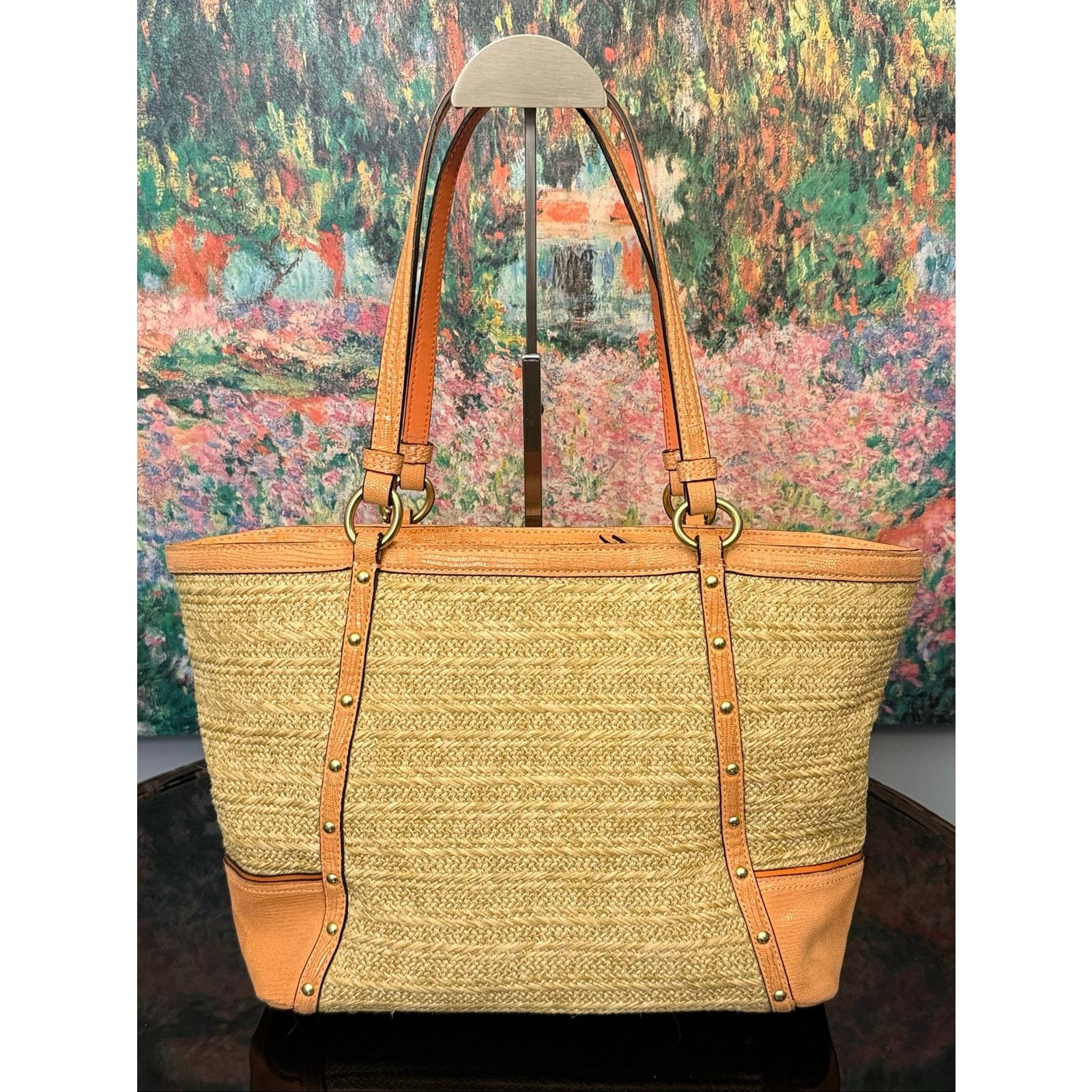 Coach GUC Coach F21959 Alexandra Python Straw Tote Size ONE SIZE - 2 Thumbnail