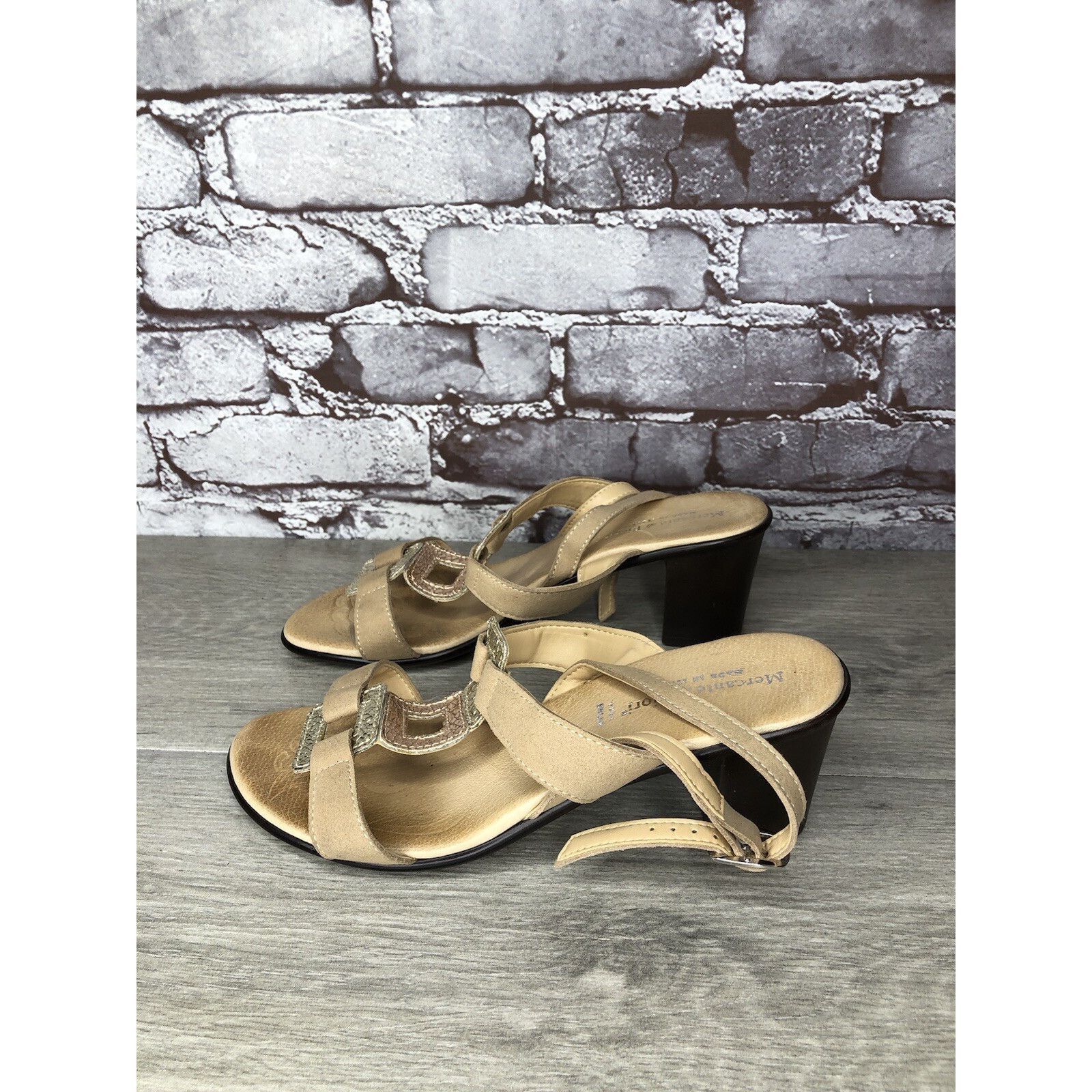 Other Mercante Di Fiori Tan Leather Ankle Strap Heel Sandals Women Size US 7.5 / IT 37.5 - 12 Thumbnail