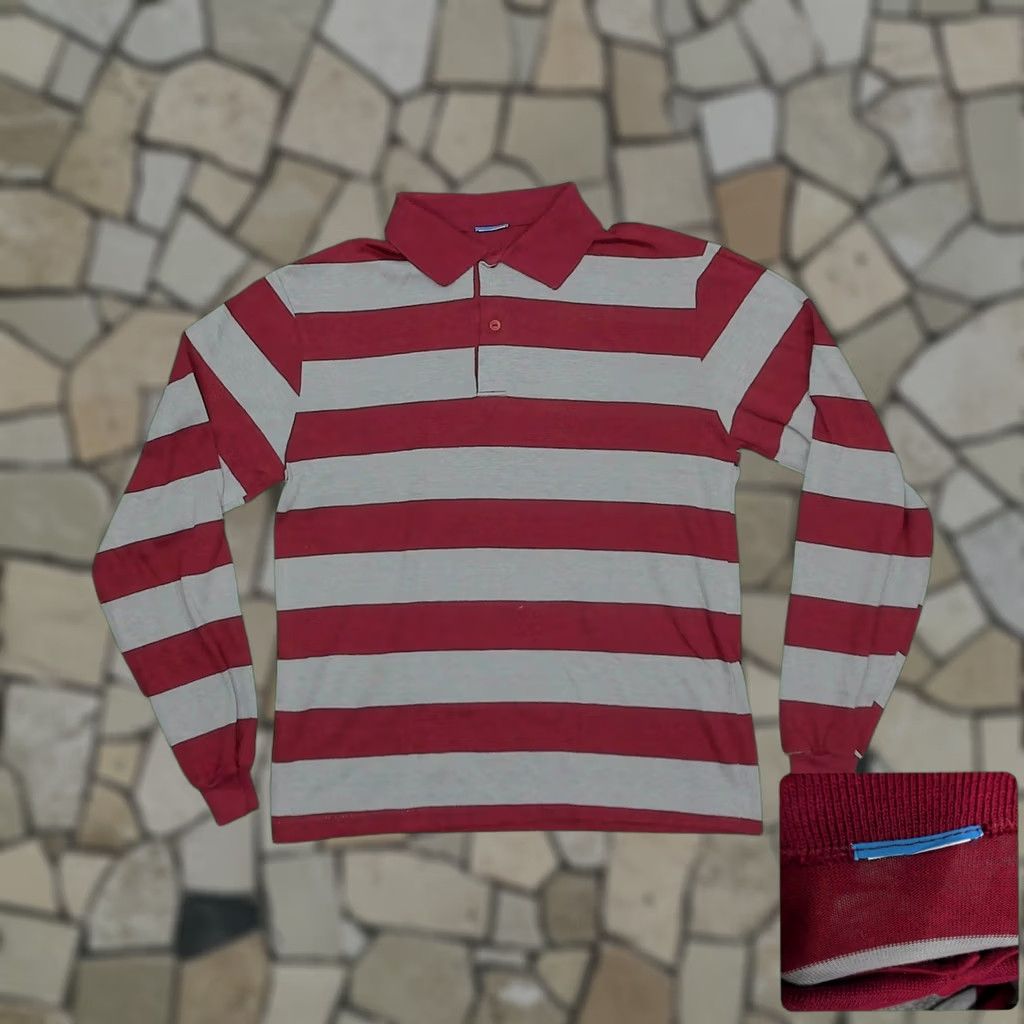 Vintage VINTAGE 70s Striped Polo Shirt Womens Small Burgundy Red Single Stitch Retro Size S / US 4 / IT 40 - 1 Thumbnail