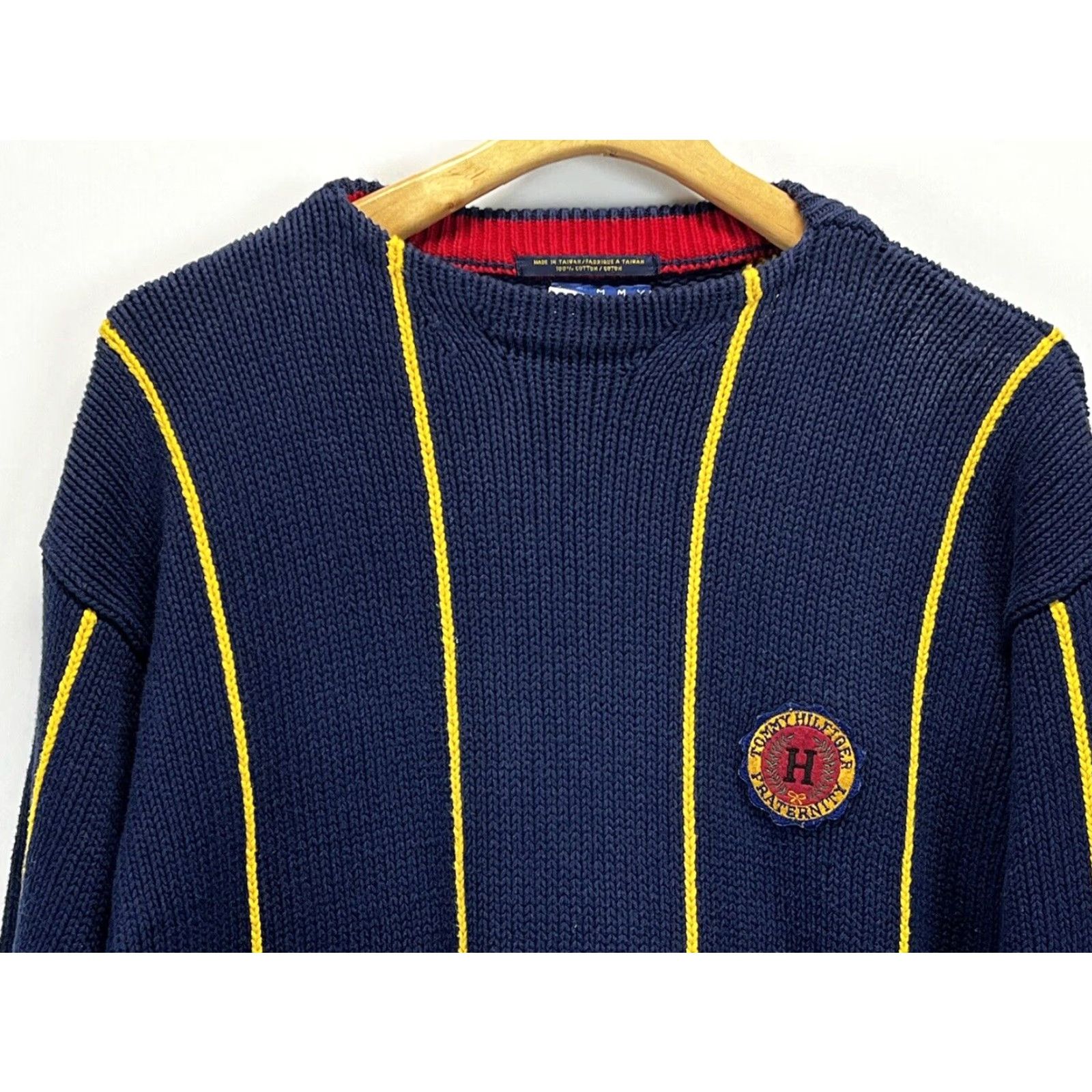 Tommy Hilfiger VINTAGE Tommy Hilfiger Sweater Men M Blue Striped Chunky-Knit Oversized Pullover 90s Mens Size US M / EU 48-50 / 2 - 3 Thumbnail