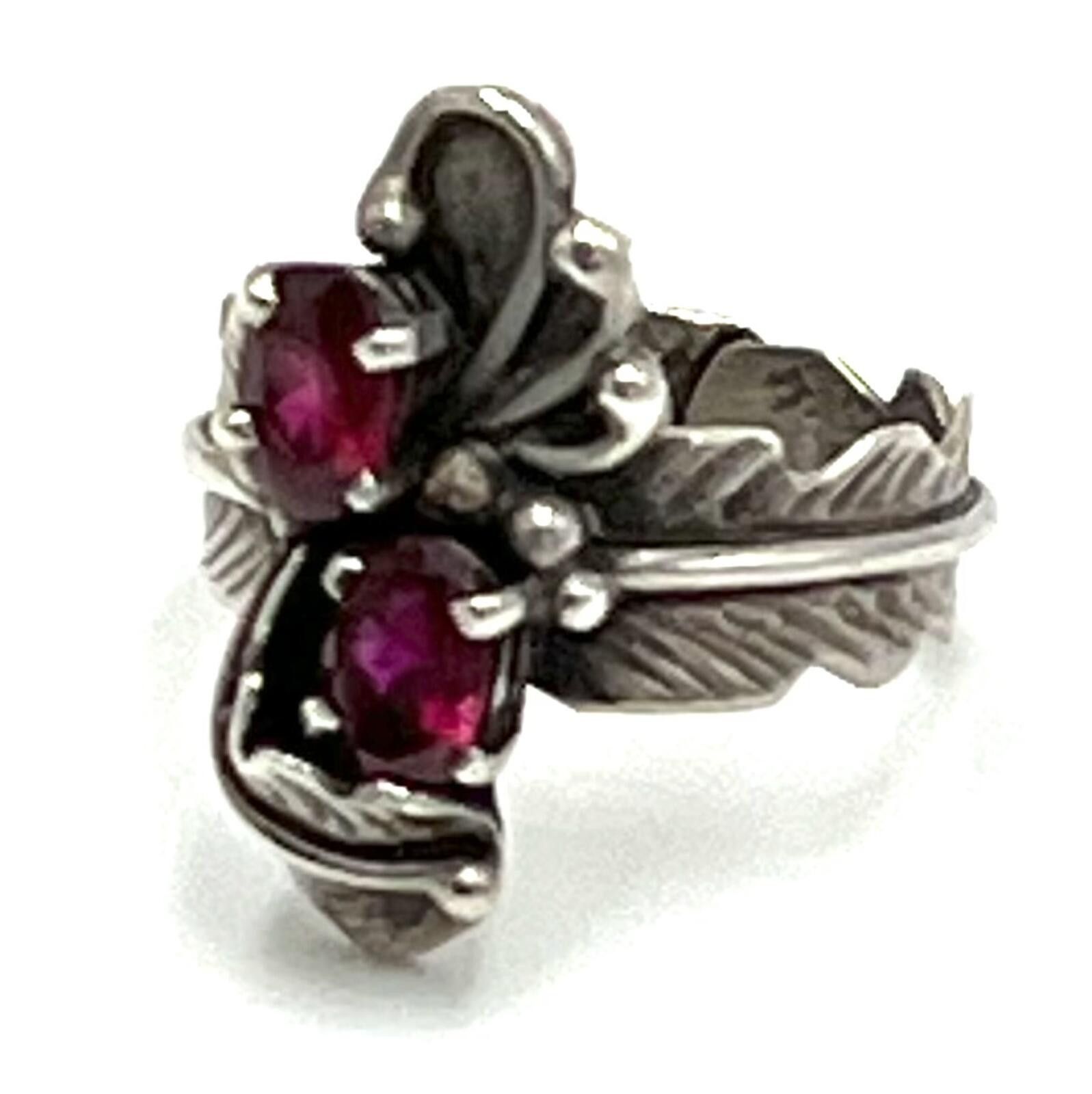 Other Rubies Set in Sterling Silver Native Floral & Feather Ring Size ONE SIZE - 2 Thumbnail