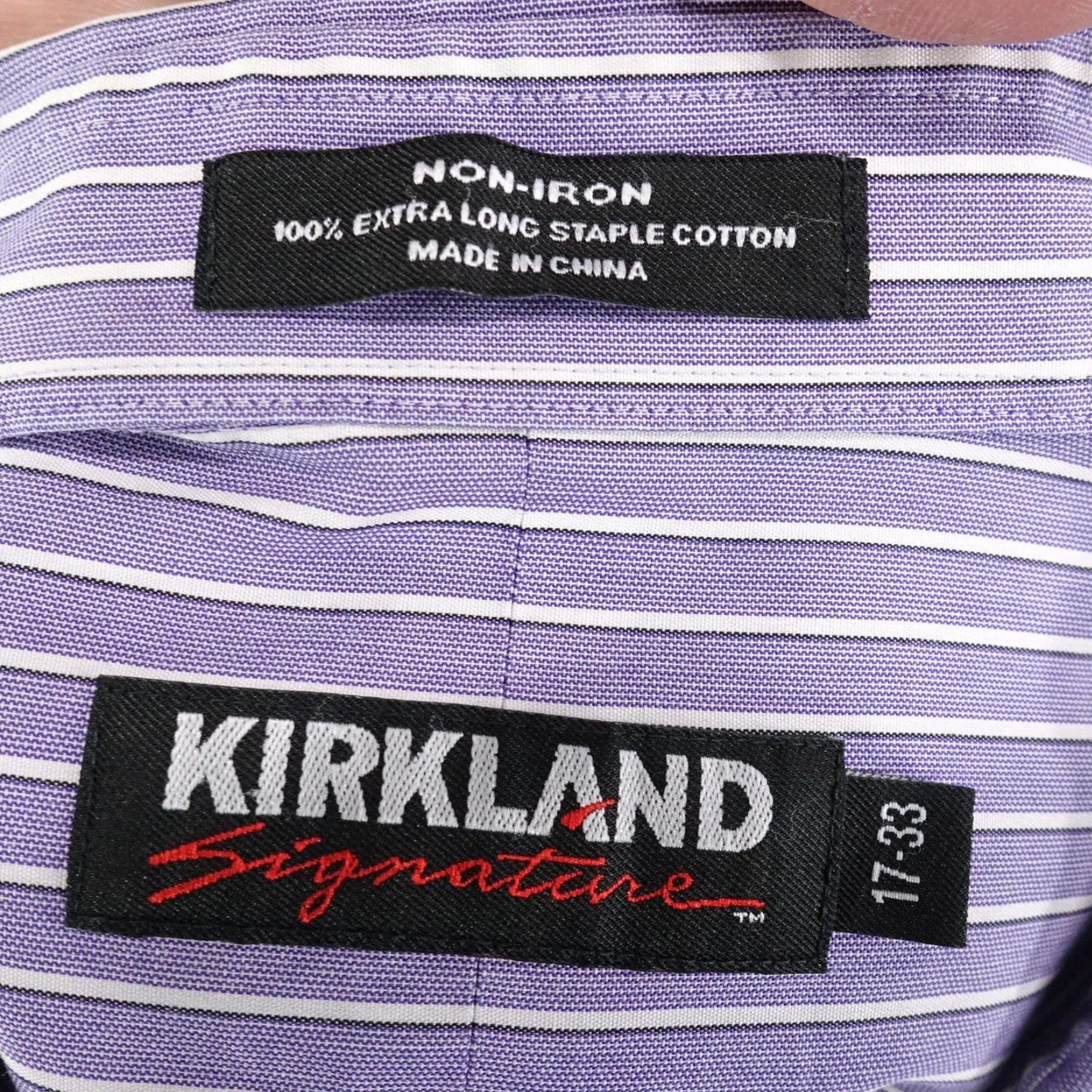 Vintage Kirkland Signature Shirt Mens 17-33 Purple Stripe Button Down Non Iron Cotton Size US XL / EU 56 / 4 - 6 Thumbnail