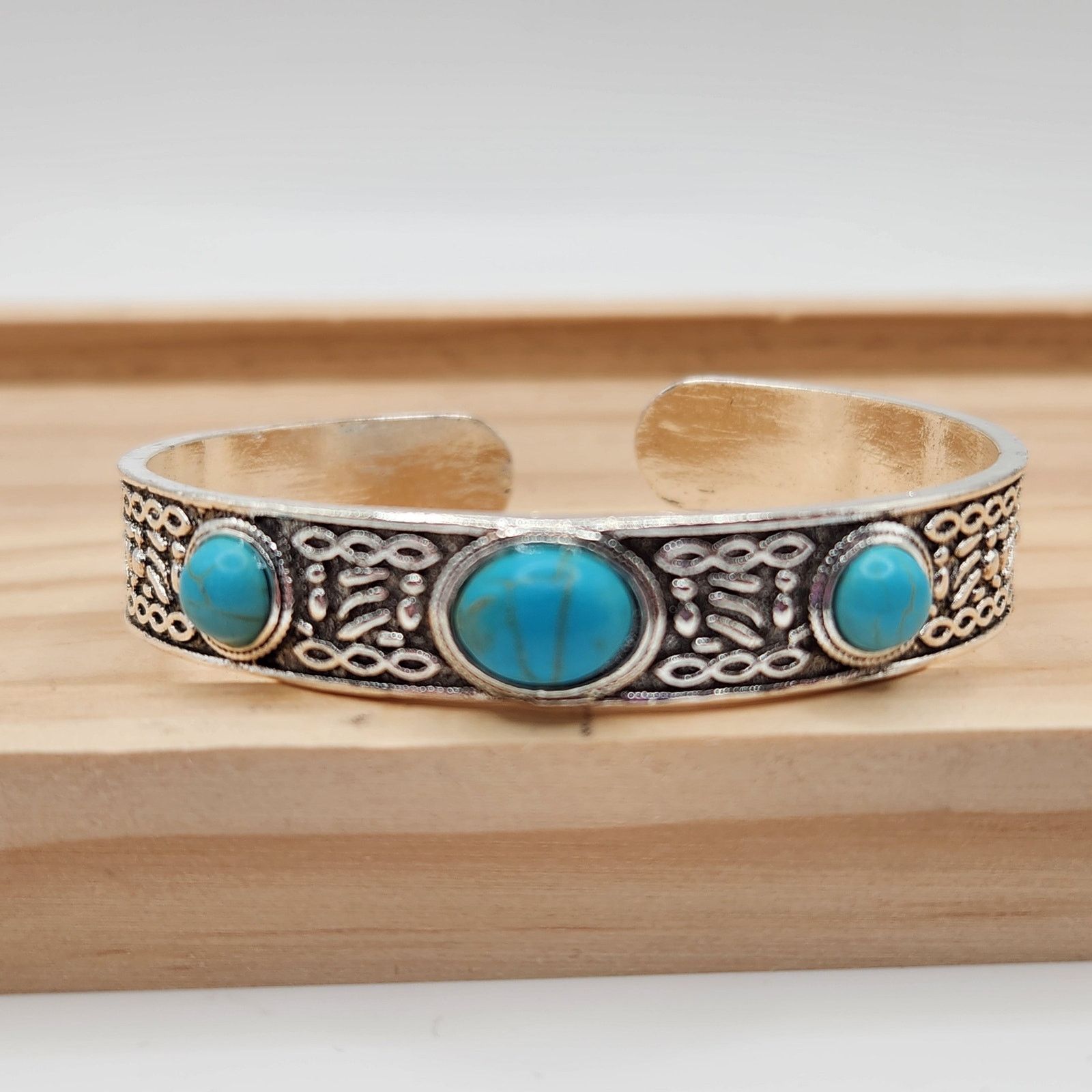 Other Minimalist Southwestern Cuff Bracelet Silver Tone Blue Stone Size ONE SIZE - 1 Thumbnail
