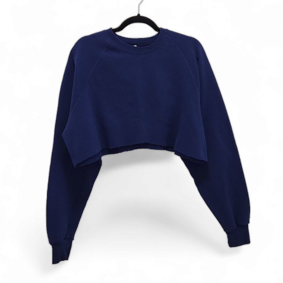 Vintage Vintage Raglan Crewneck Sweatshirt Cropped Blue Workout Size XL / US 12-14 / IT 48-50 - 1 Thumbnail