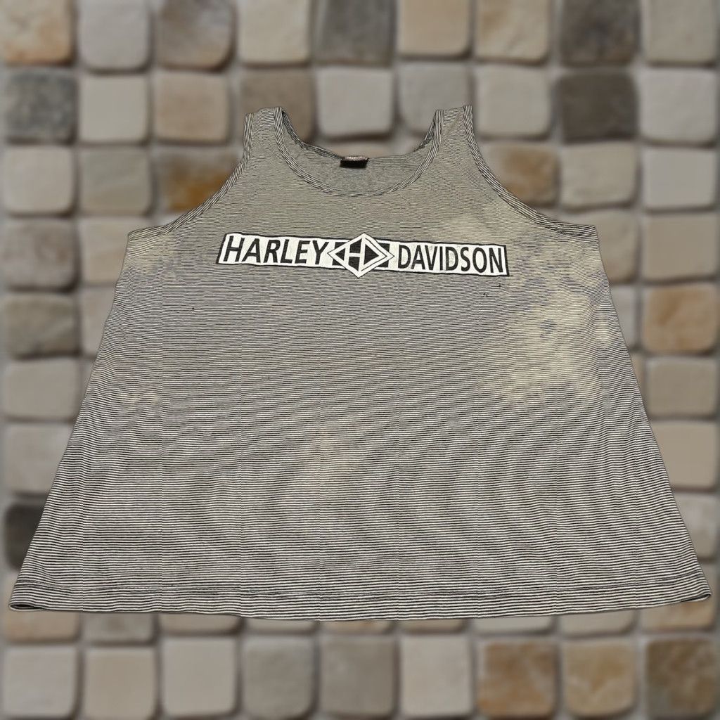 Harley Davidson VINTAGE Harley-Davidson Men Tank Top L Striped Distressed Stained T-Shirt Graphic Print Motorcycle Rock And Roll Size US L / EU 52-54 / 3 - 1 Thumbnail