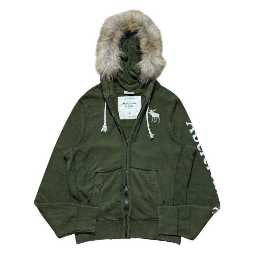 Abercrombie & Fitch ABERCROMBIE OLIVE GREEN FUR ZIPPER HOODIE DISTRESSED Size US XL / EU 56 / 4 - 1 Thumbnail