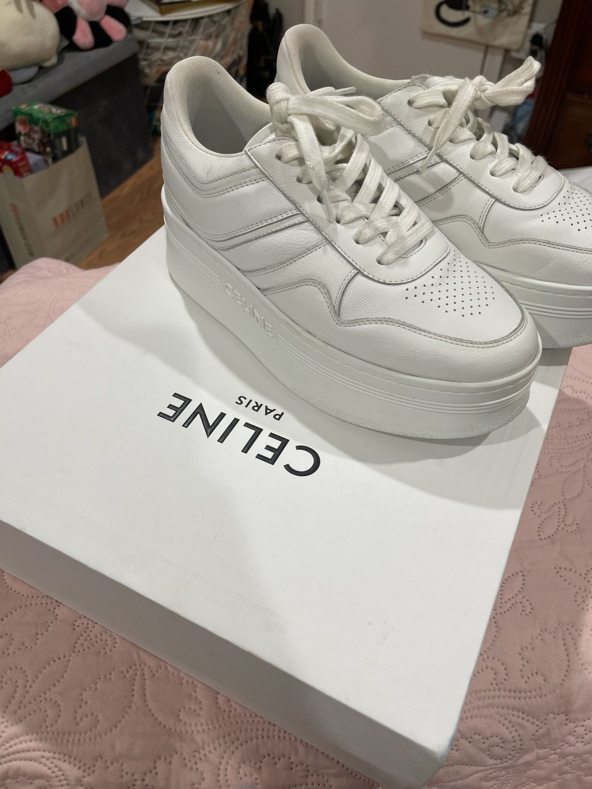 Celine × Designer WHITE CHUNKY BLOCK SNEAKERS WITH WEDGE OUTSOLE IN CALFSKIN Size US 7 / IT 37 - 10 Thumbnail