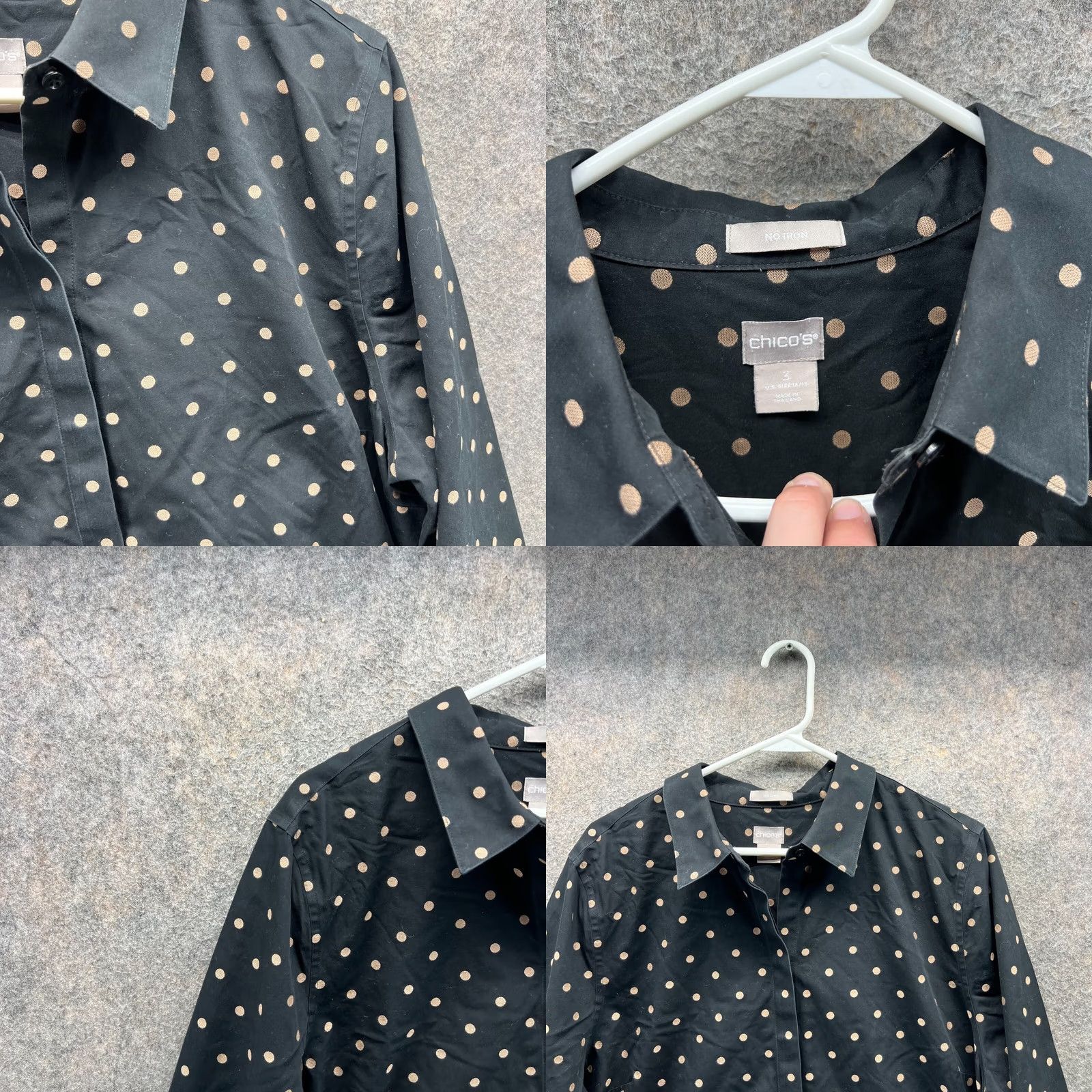Vintage Chico's Shirt Womens 3 Black Button Down Preppy Non-Iron Space Dots Shirt Blouse Women Casual Party/Cocktail Travel Size XS / US 0-2 / IT 36-38 - 8 Thumbnail