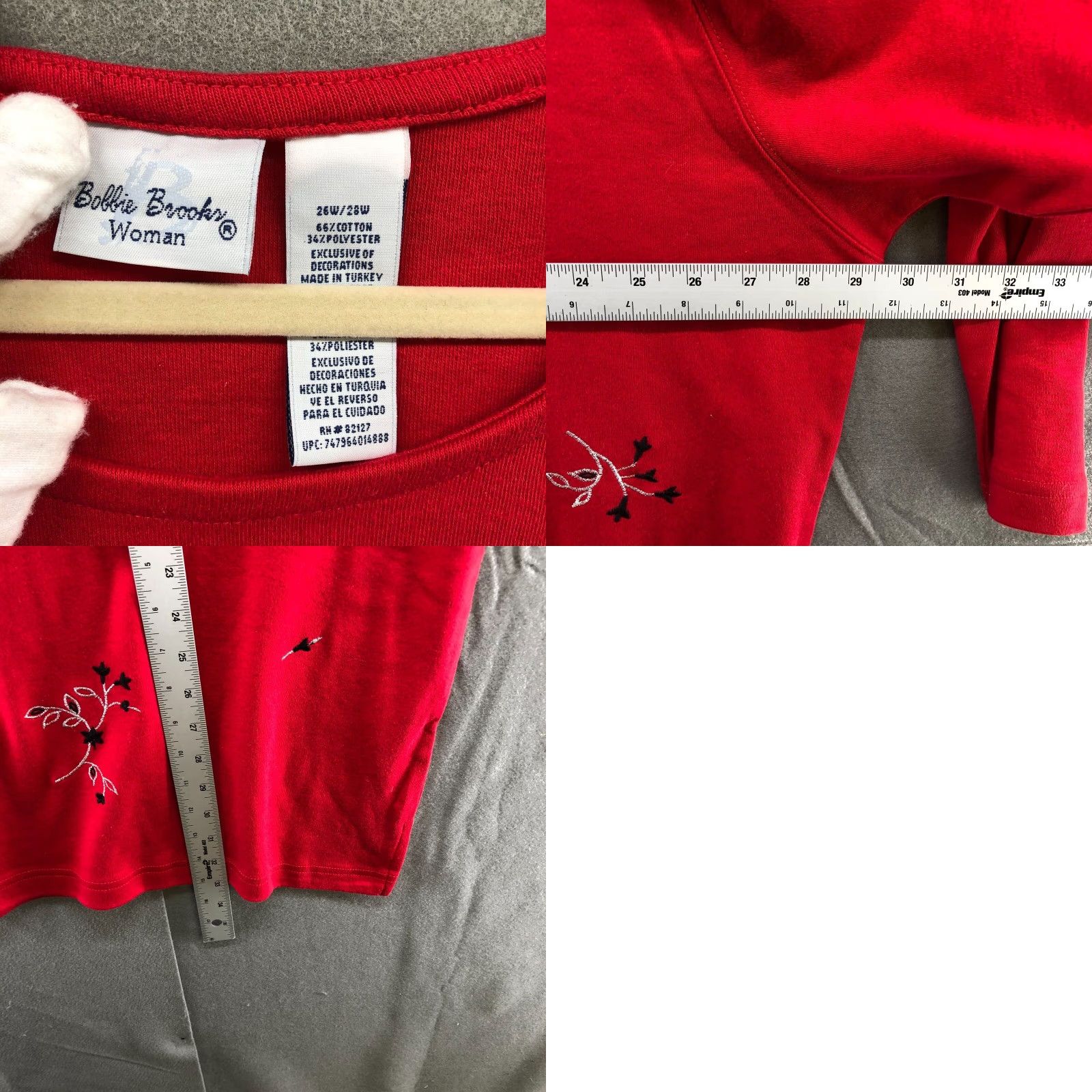 Vintage VINTAGE Bobbie Brooks Long Sleeve Shirt Womens 28W Red Floral Embroidered Crewneck Christmas Holiday Metallic Knit Cotton Blend Mens? Size 4XL / US 24-26 - 8 Thumbnail