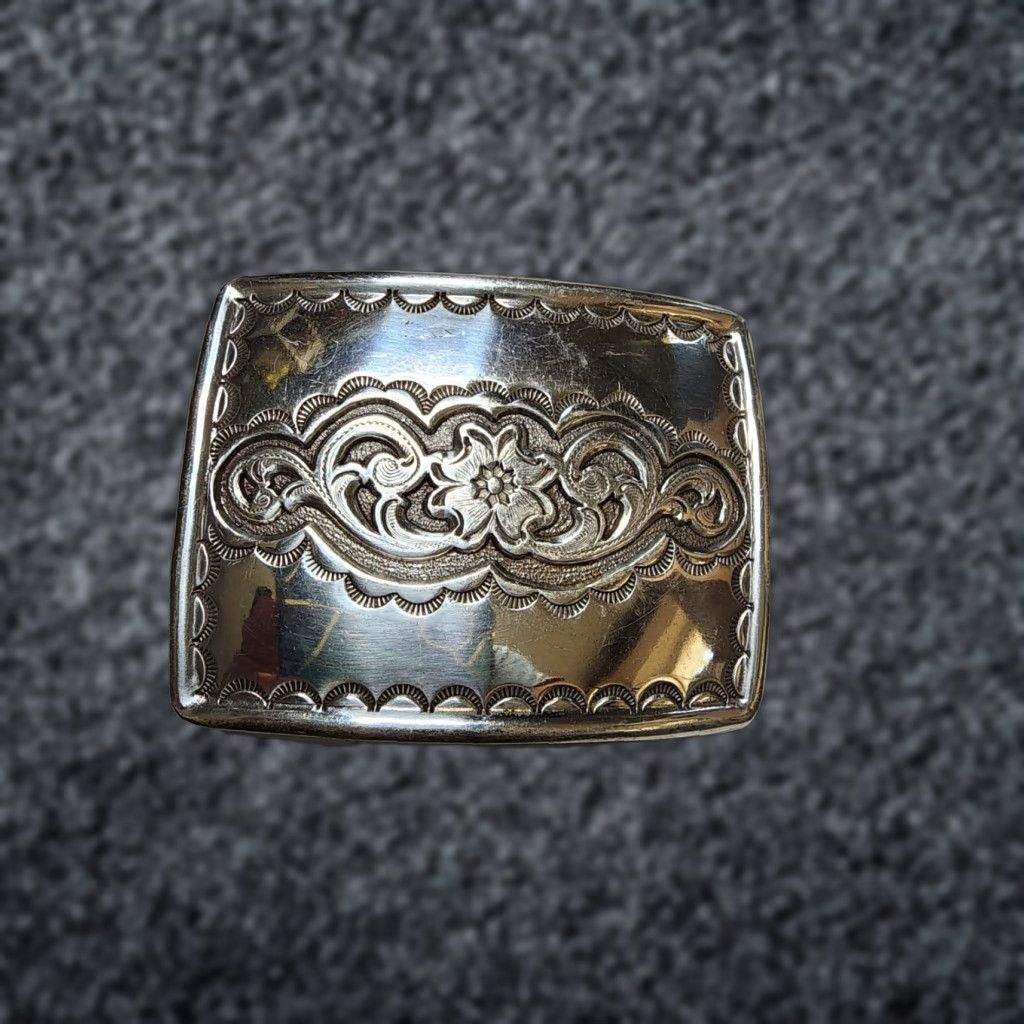 Vintage Vintage Belt Buckle Men Silver Floral Rectangle Silvertone Chevron 60s Gold Finish Belt Width 1.75 in Size ONE SIZE - 1 Thumbnail