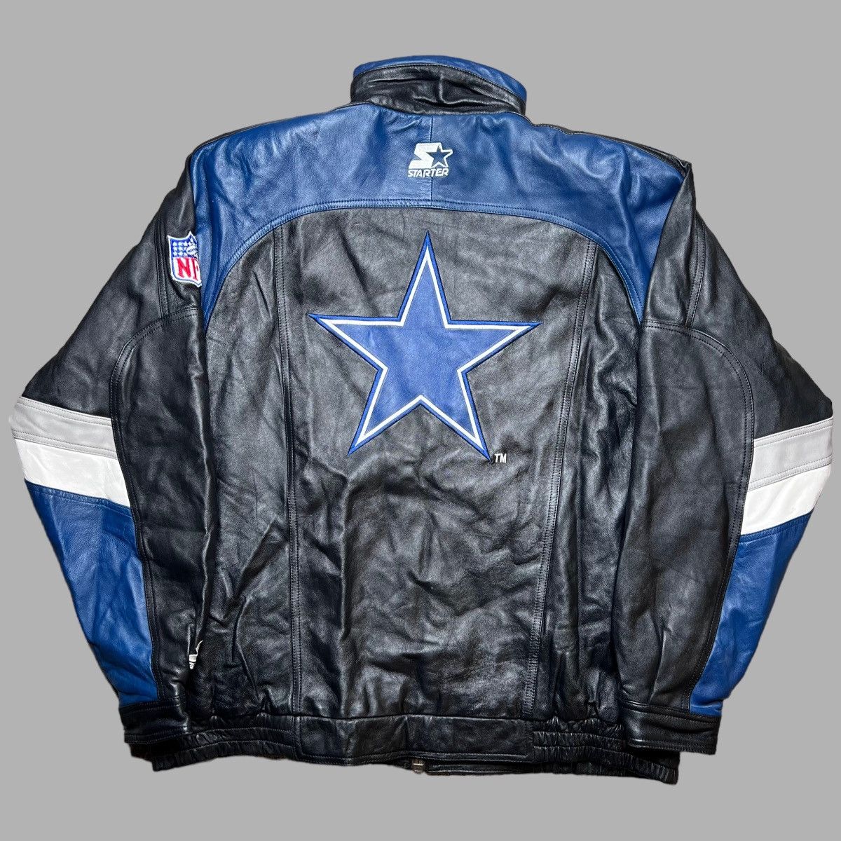 image of Vintage 1990S Nfl Dallas Cowboys Starter Leather Jacket in Black, Men's (Size Large)