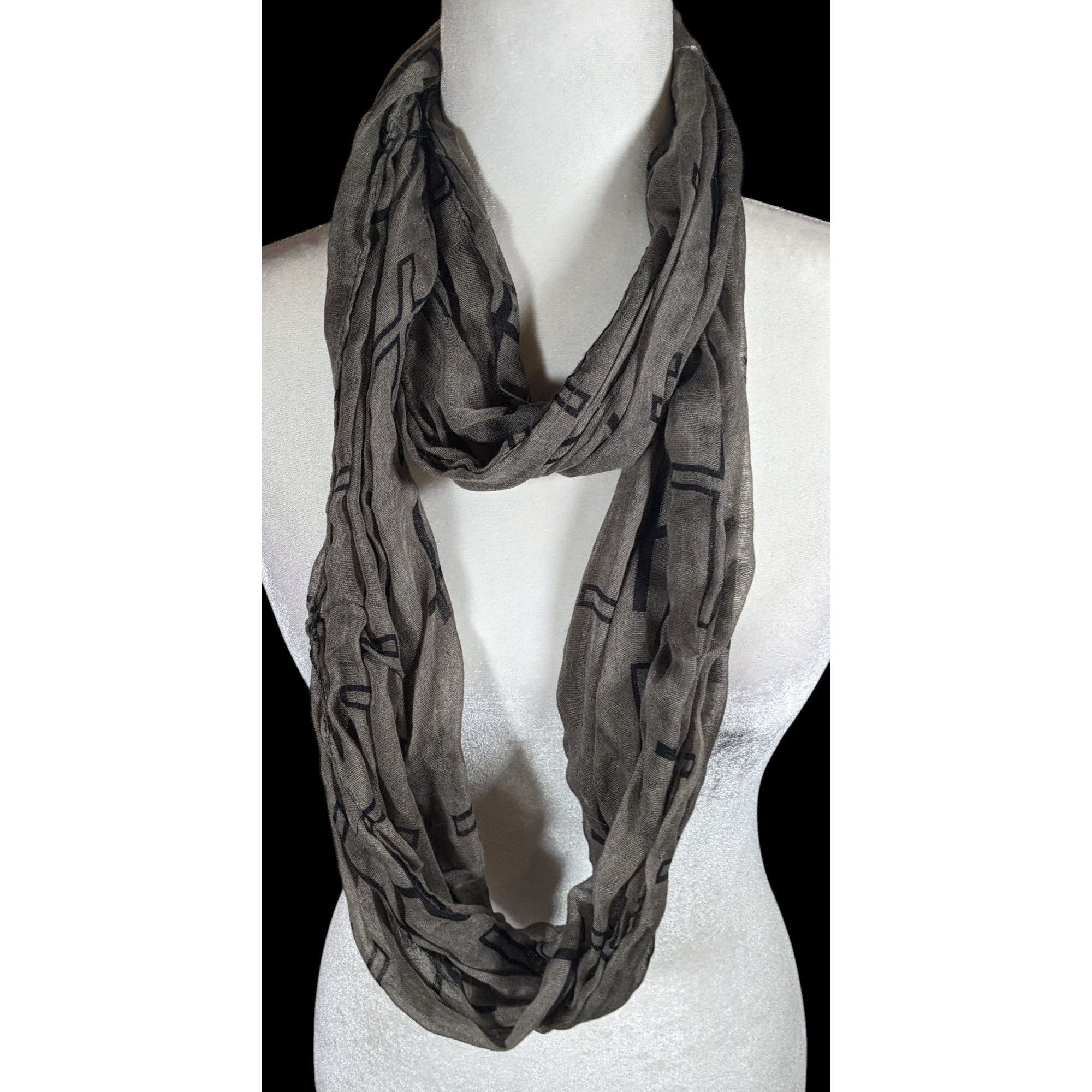 Other Grunge Gothic Grey And Black Cross Print Infinity Scarf Size ONE SIZE - 2 Thumbnail